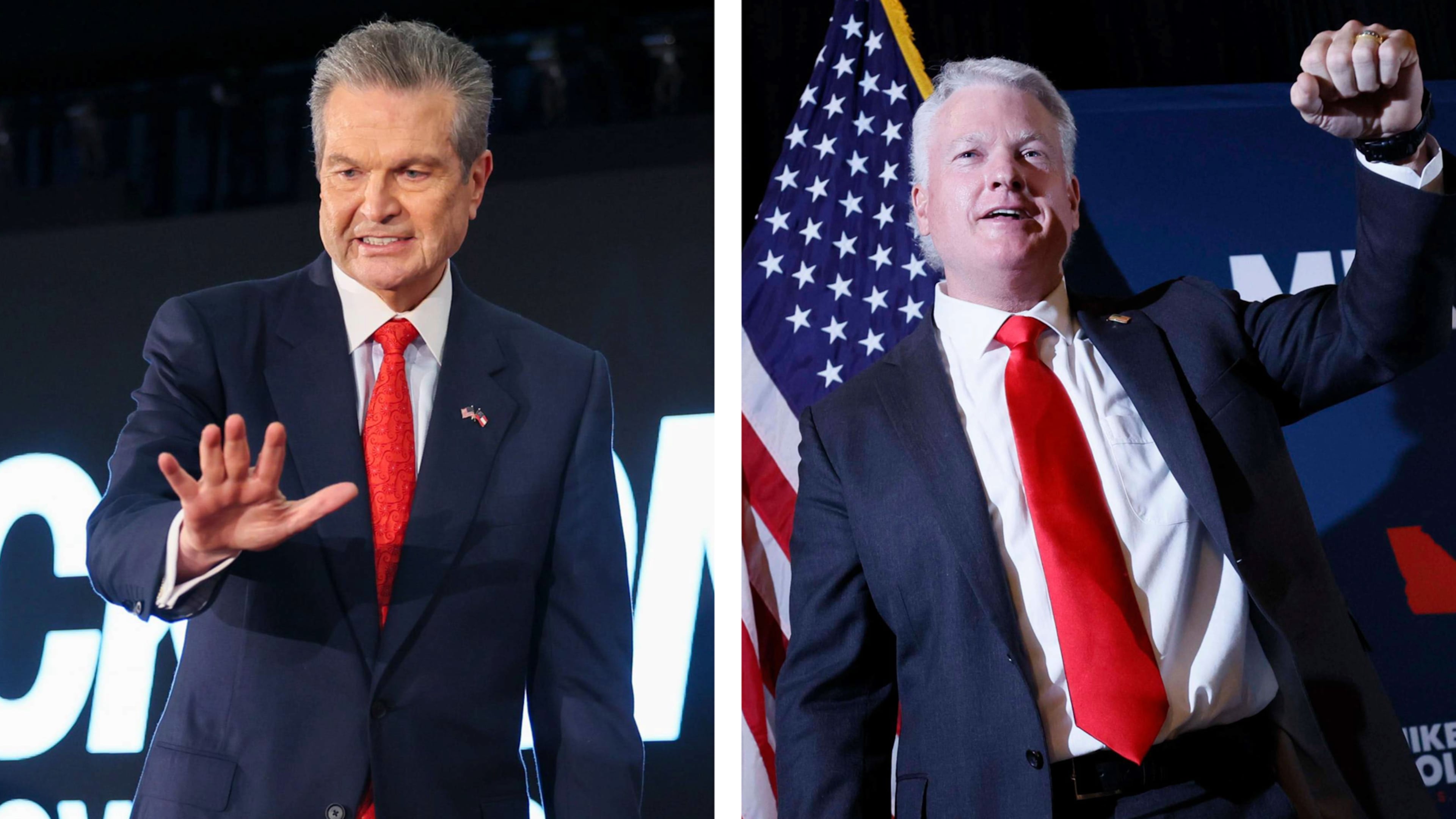Republican gubernatorial nominee Rick Jackson (left) and Republican nominee for U.S. Senate Mike Collins. (Jason Getz and Miguel Martinez/AJC)
