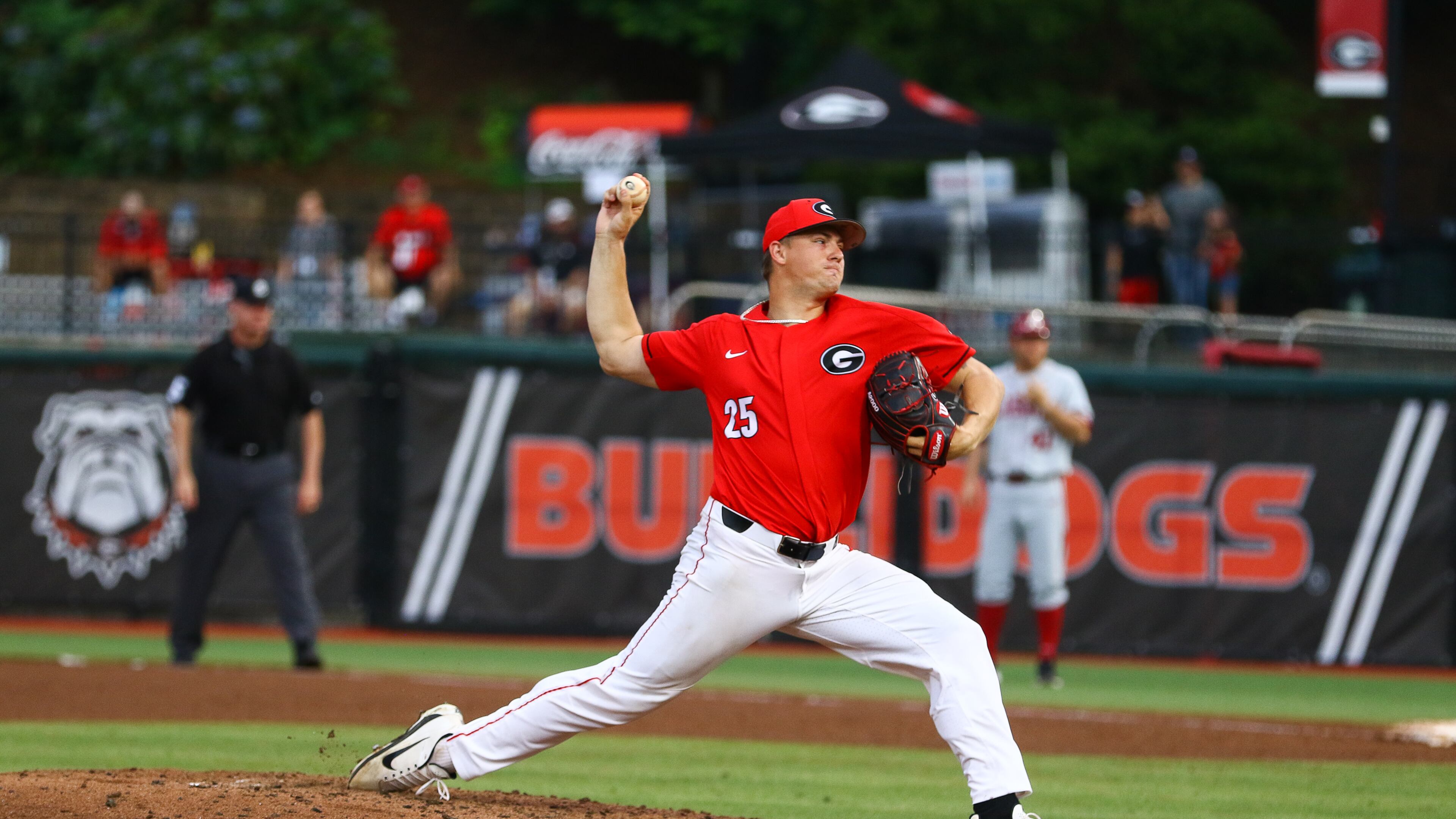 Georgia pitcher Tony Locey lets fly against Alabama earlier this season. (Photo by Kristin M. Bradshaw/UGA Sports Communication)