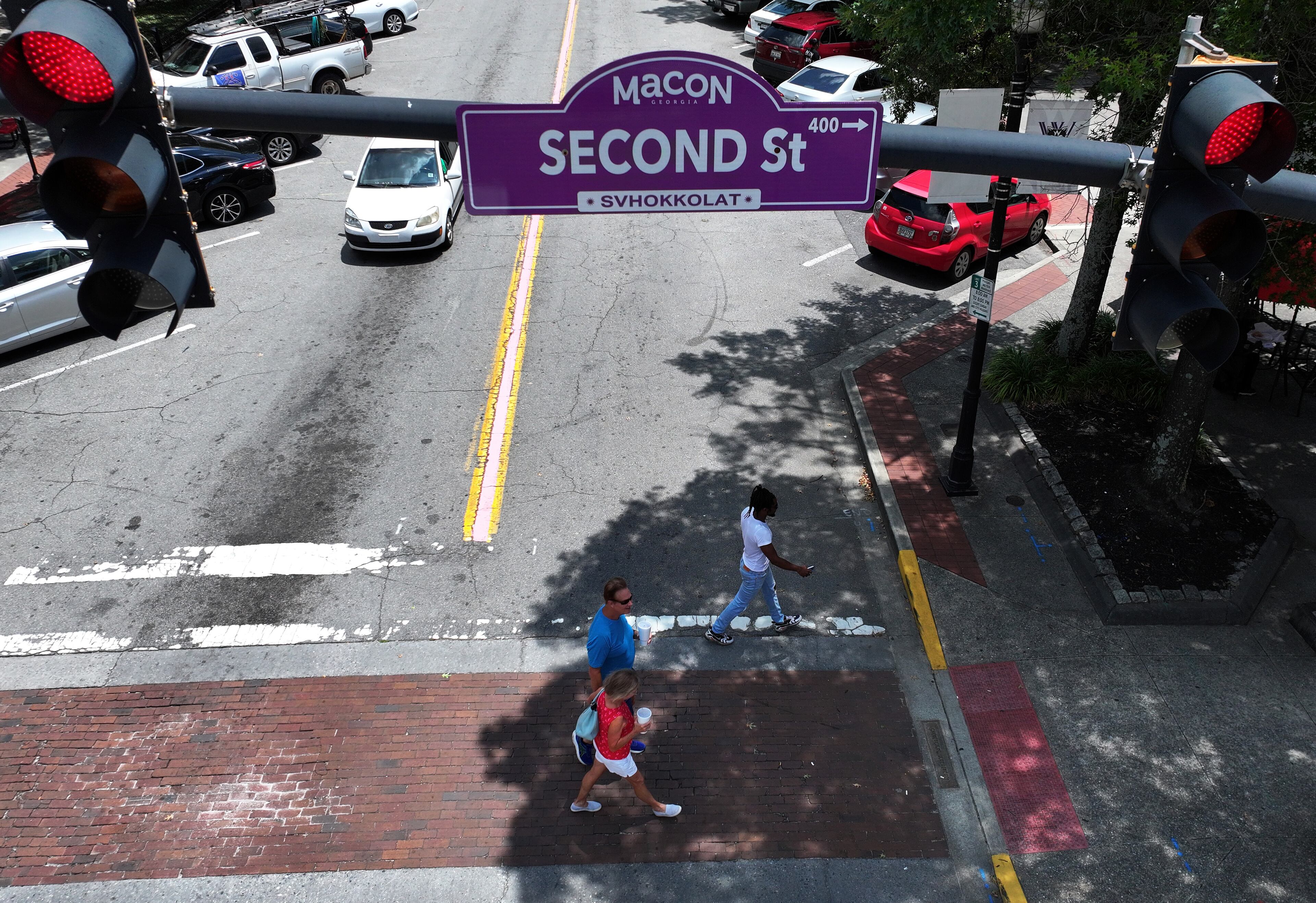 Second Street in downtown Macon is among the streets that feature Muscogean translations for the names of some of the city's oldest streets. (Hyosub Shin/AJC)
