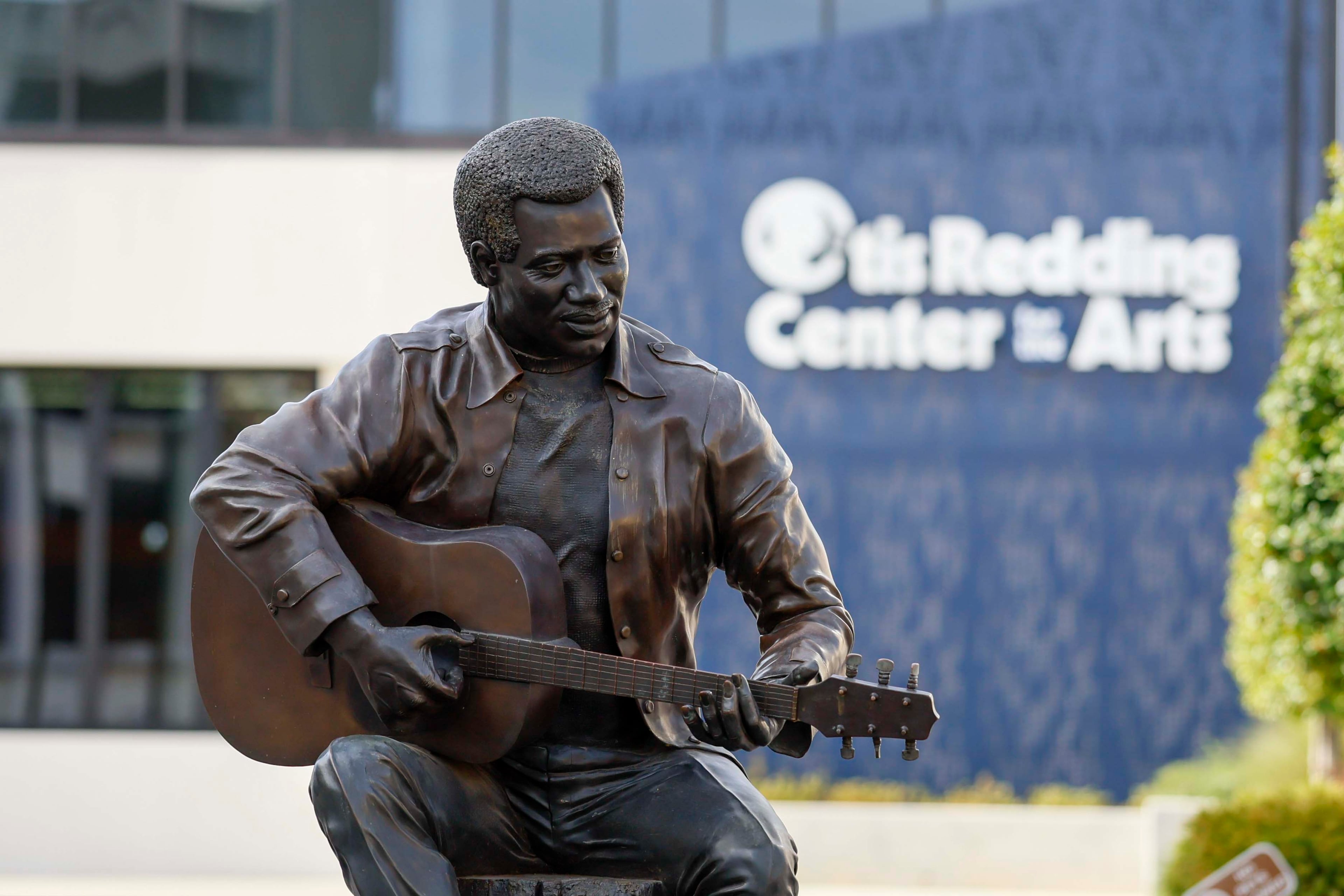 A sculpture of Otis Redding Jr. is displayed at the Otis Redding Center for the Arts in downtown Macon. (Miguel Martinez/ AJC)