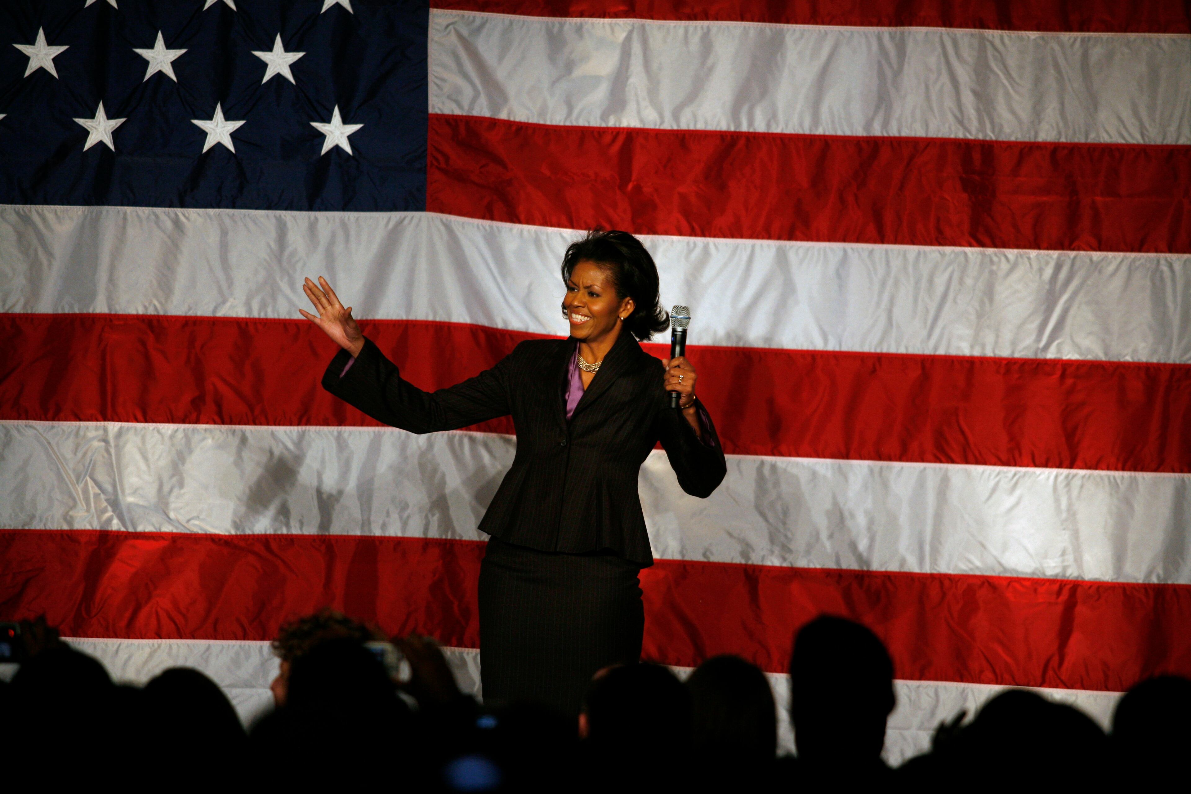 Michelle Obama, wife of Presidential candidate Senator Barack Obama (D-IL) addresses the crowd at a fundraising event at the Grand Hyatt March 9, 2007 in New York City. The mass fundraiser of Senator Barack Obama targeted a youthful demographic. (Photo by Michael Nagle/Getty Images)