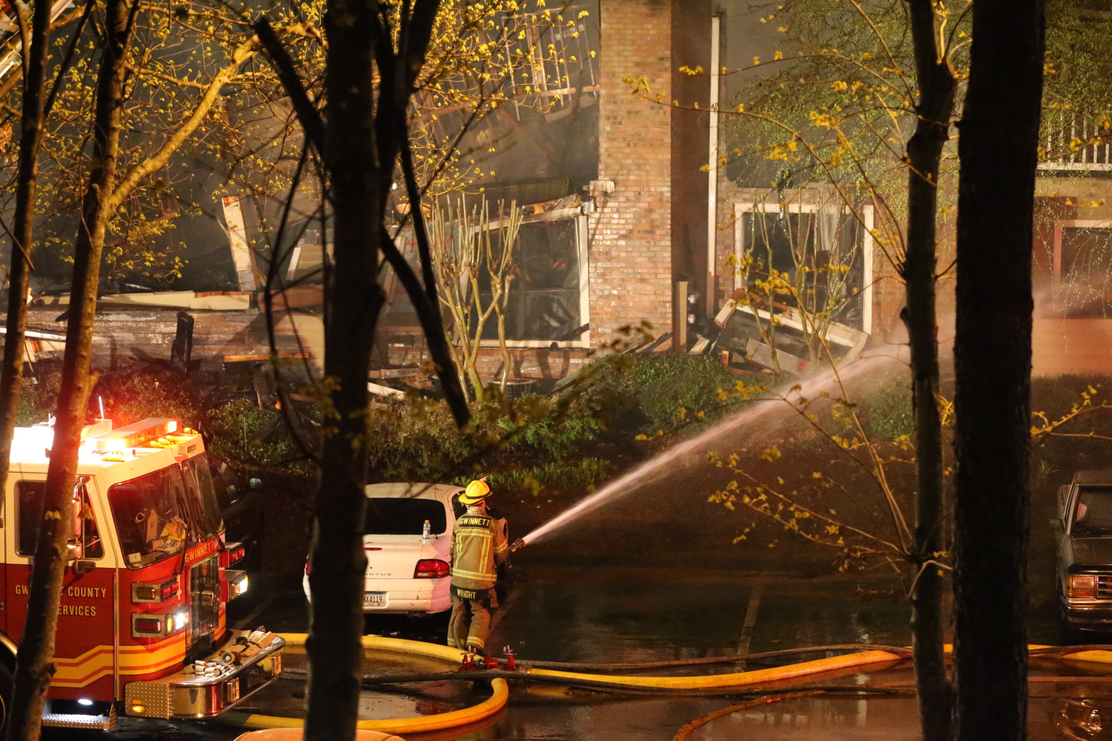 A predawn fire Monday heavily damaged an apartment building near Norcross. The fire at The Reserve at Peachtree Corners complex on Ashley Run Court was called in at 3:07 a.m., and when firefighters arrived five minutes later, they found "massive fire," with several apartments already engulfed in flames, Gwinnett fire Capt. Tommy Rutledge said.