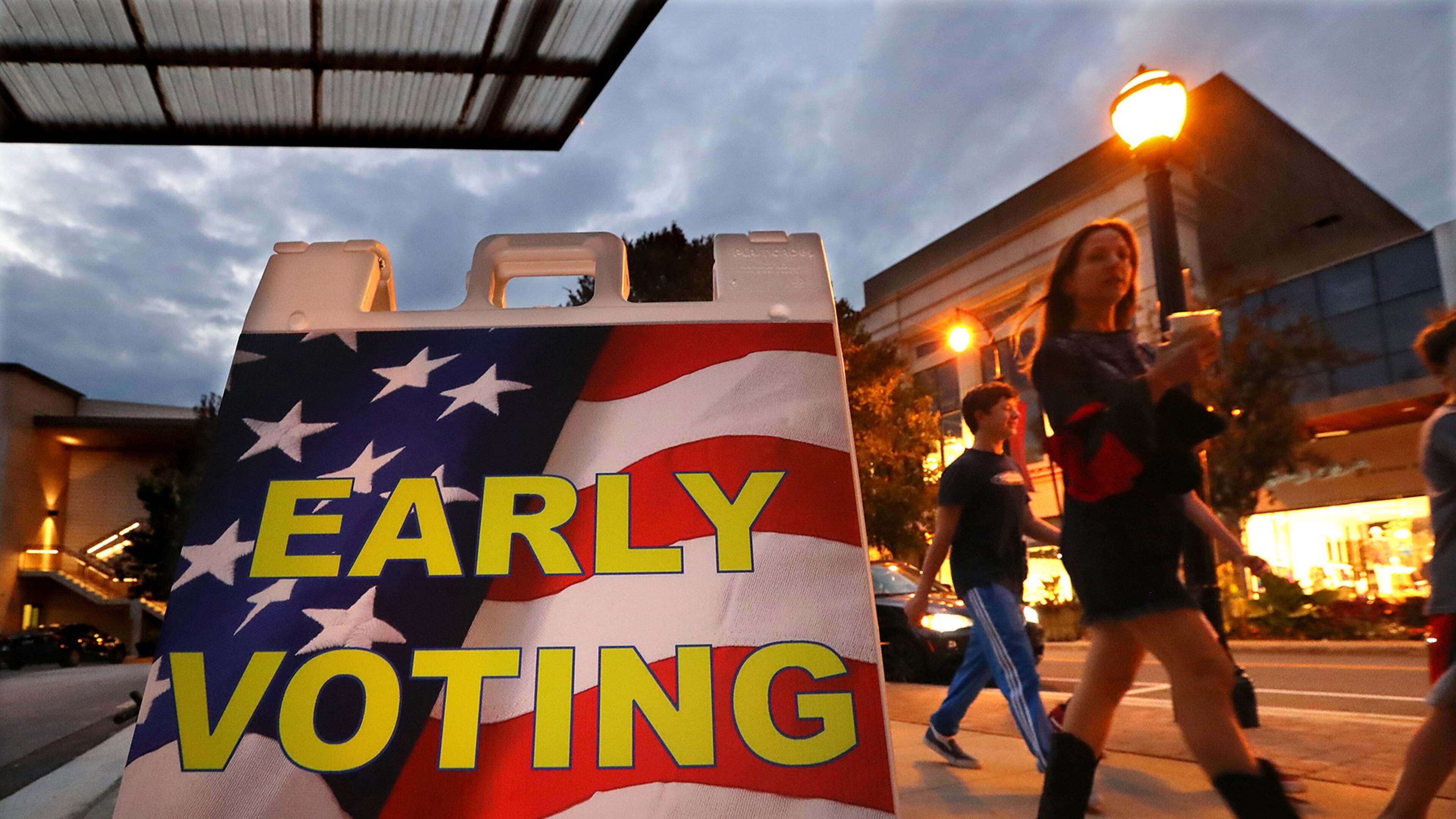 A early voting sign sits in front of the Buckhead library.