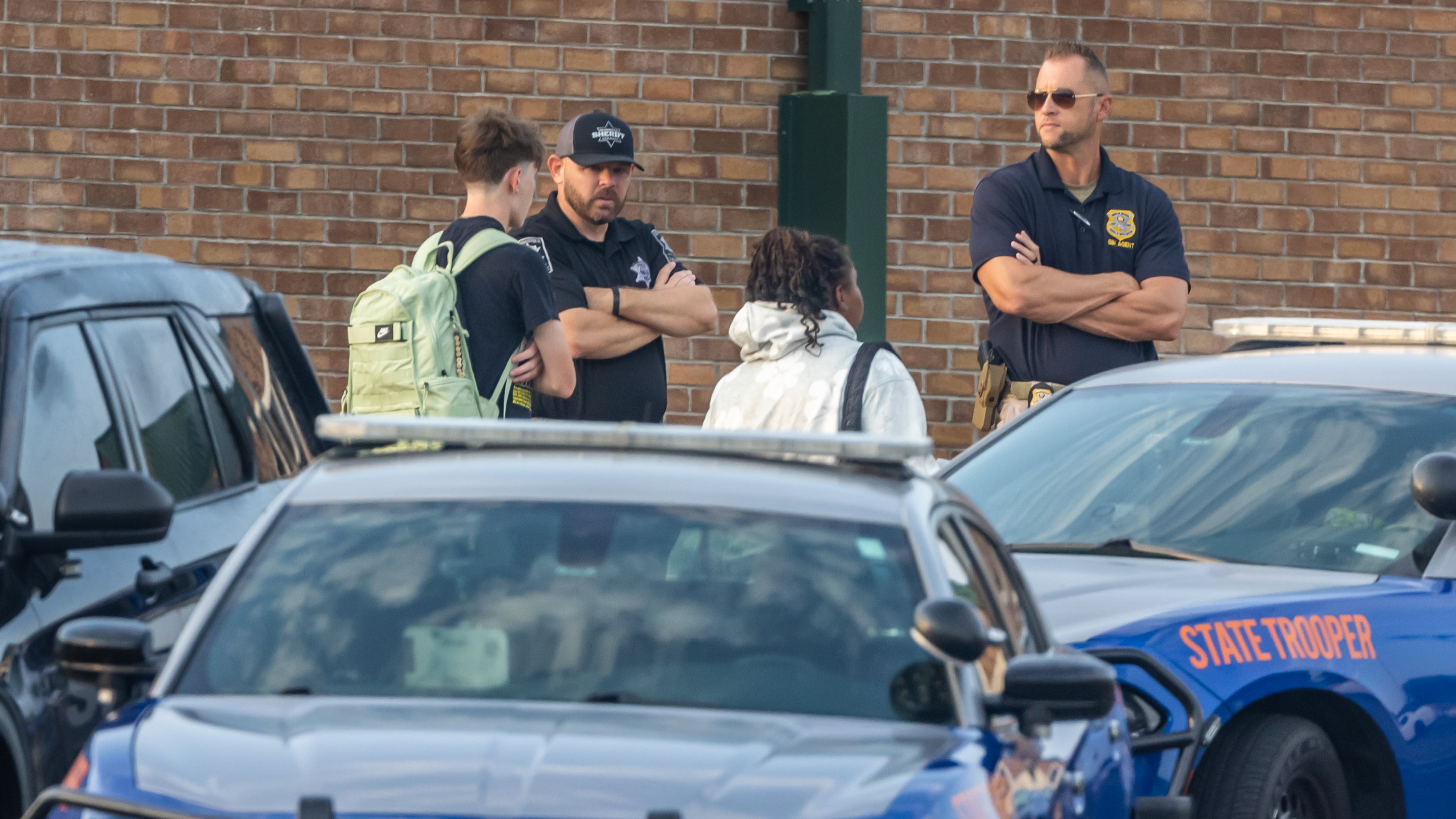 There was an increased police presence at Apalachee High School as students returned to class on the first time since the Sept. 4 shooting. (John Spink/AJC)