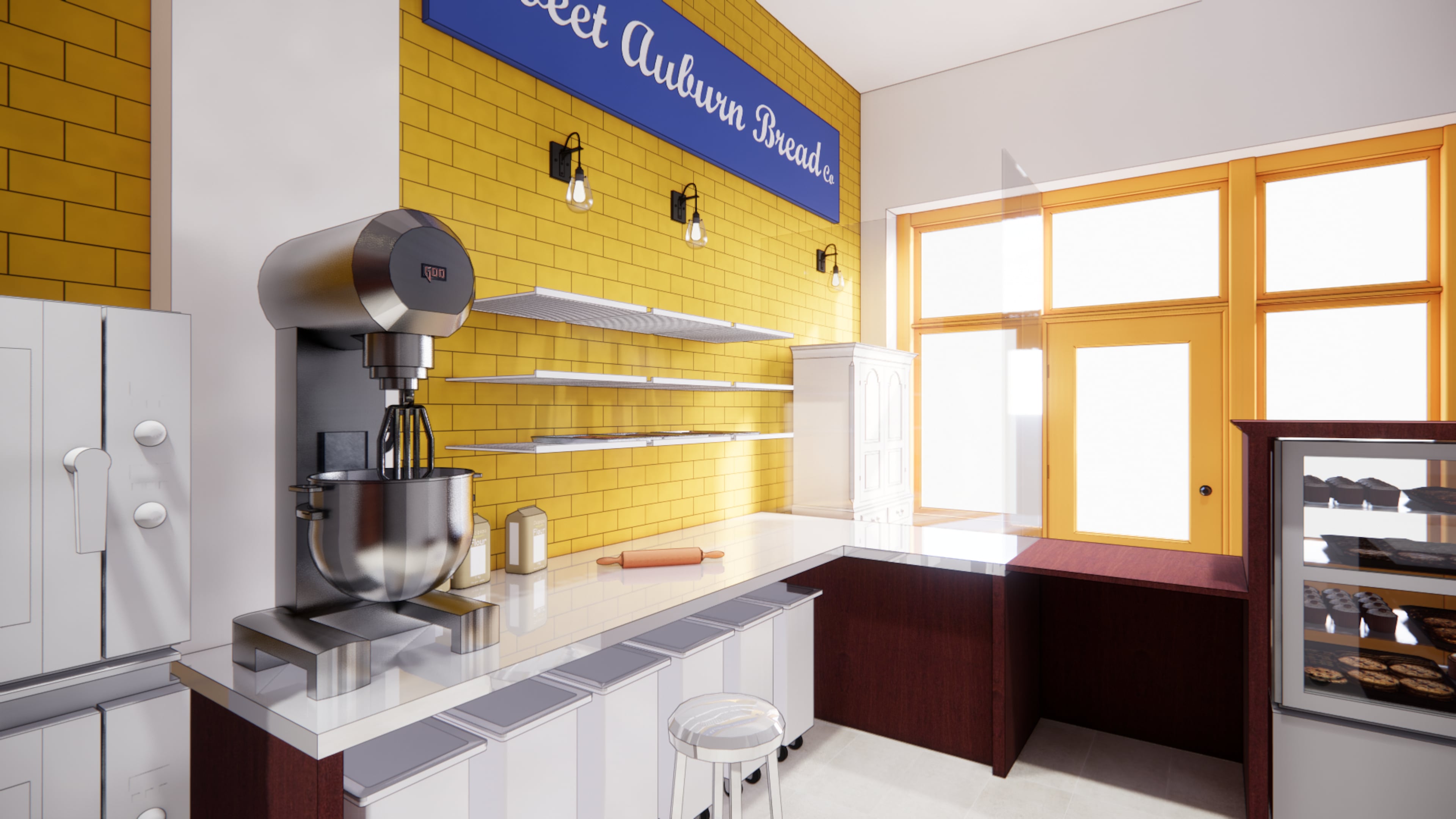 Chef Sonya Jones’ 25-year-old Sweet Auburn Bread Company is in the historic Sweet Auburn district. For a new course at Savannah College of Art and Design, students from various disciplines worked to design a new storefront, logo and interior for the bakery. The designs will be implemented through a grant from Bank of America and Sweet Auburn Works. Photo courtesy of Savannah College of Art and Design