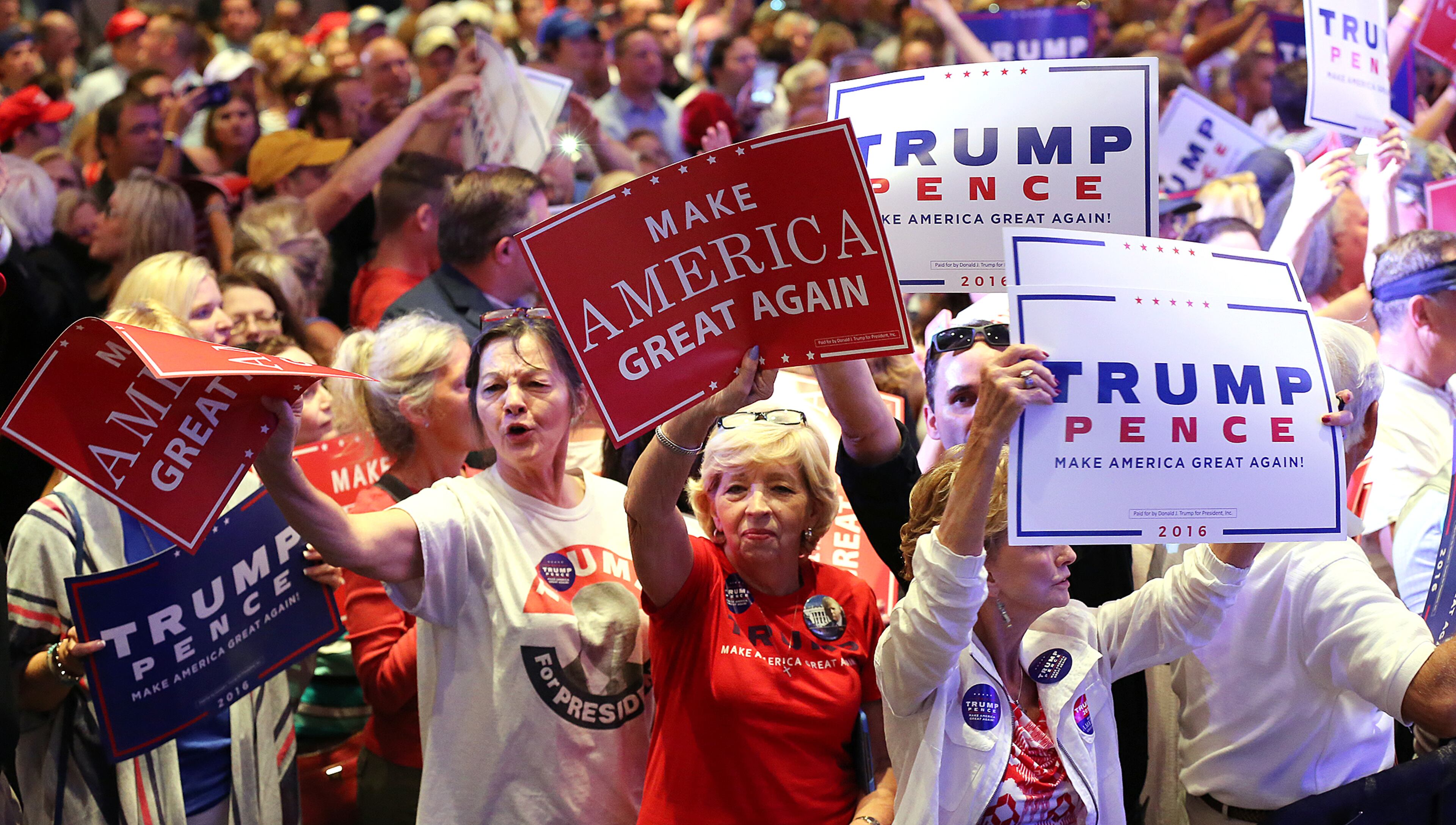 The crowd cheers Republican vice presidential nominee Mike Pence during a campaign stop Monday, August 29, 2016, in Marietta. Curtis Compton /ccompton@ajc.com
