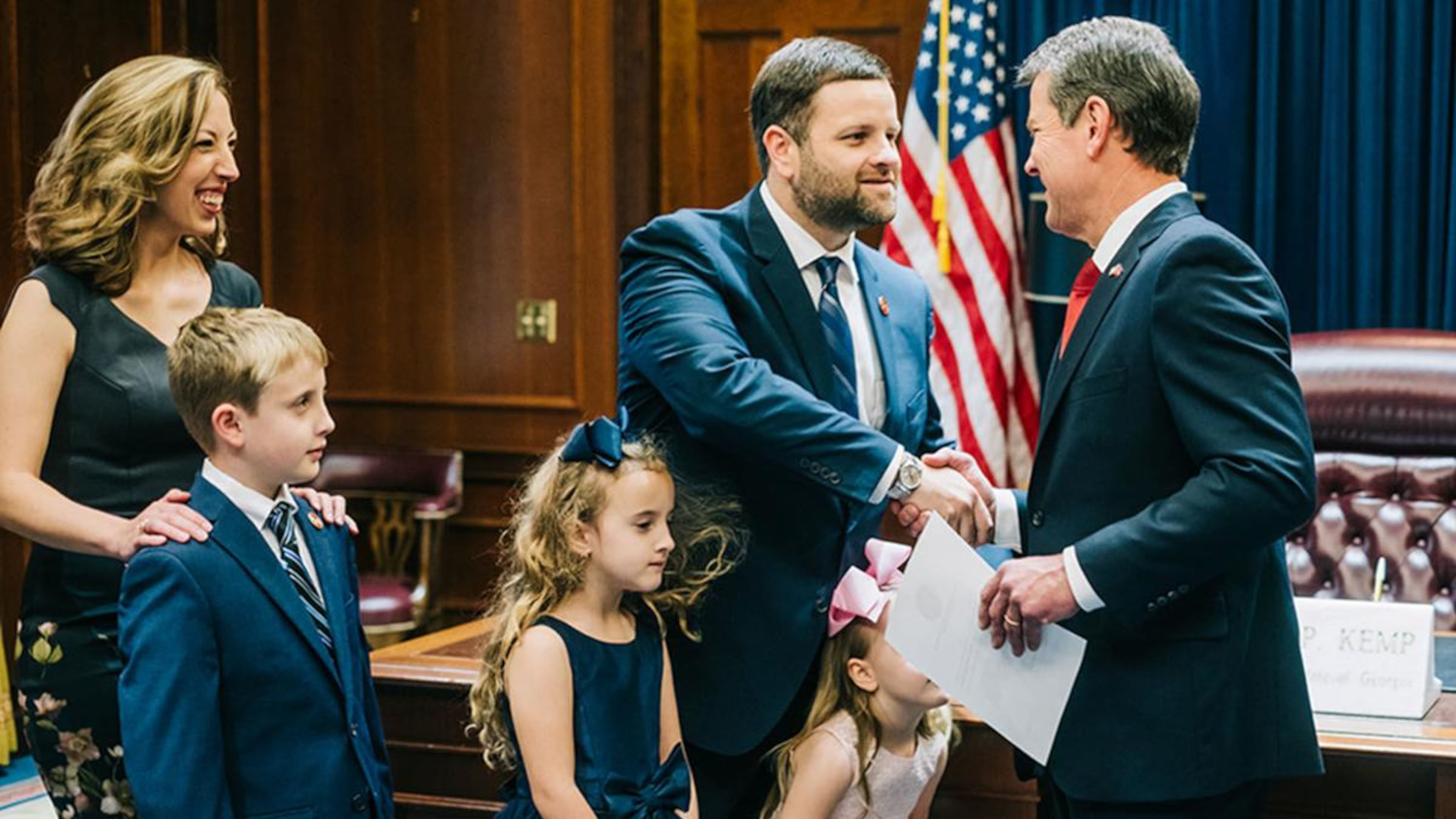 Republican state Rep. Tim Fleming (left) is the first candidate to throw his hat in the ring for the Georgia secretary of state job. (File/AJC 2020)