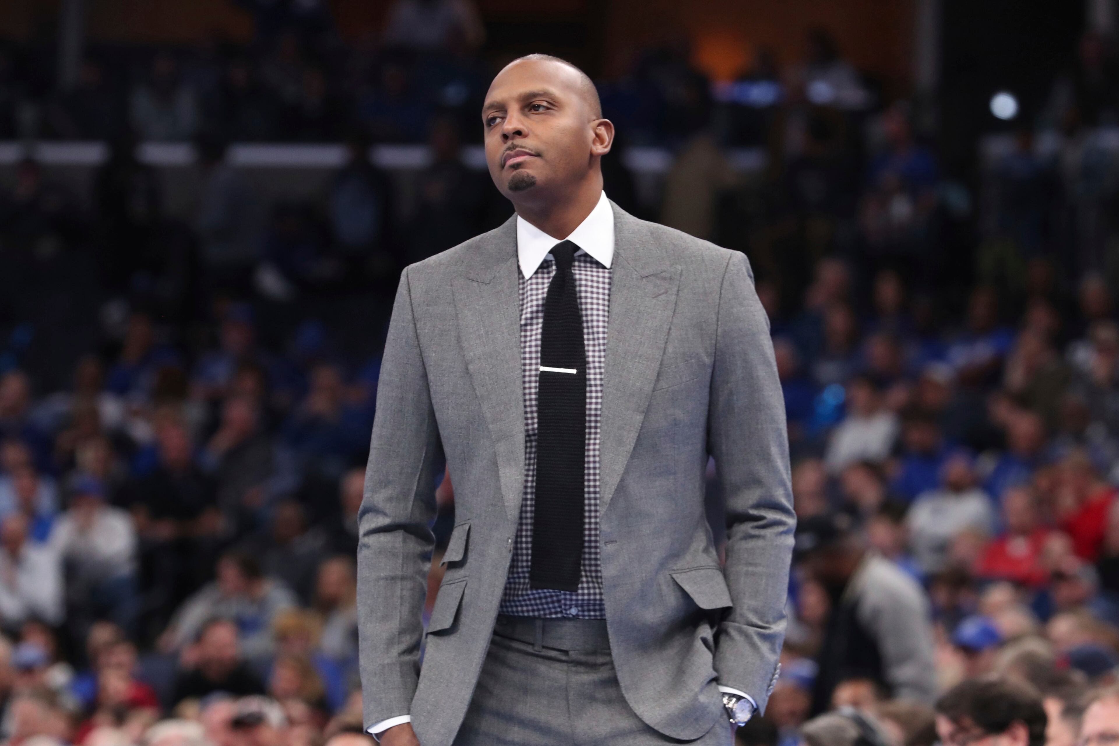 Memphis' head coach Penny Hardaway watches his players in the first half of an NCAA college basketball game against Georgia, Saturday, Jan. 4, 2020, in Memphis, Tenn. (AP Photo/Karen Pulfer Focht)