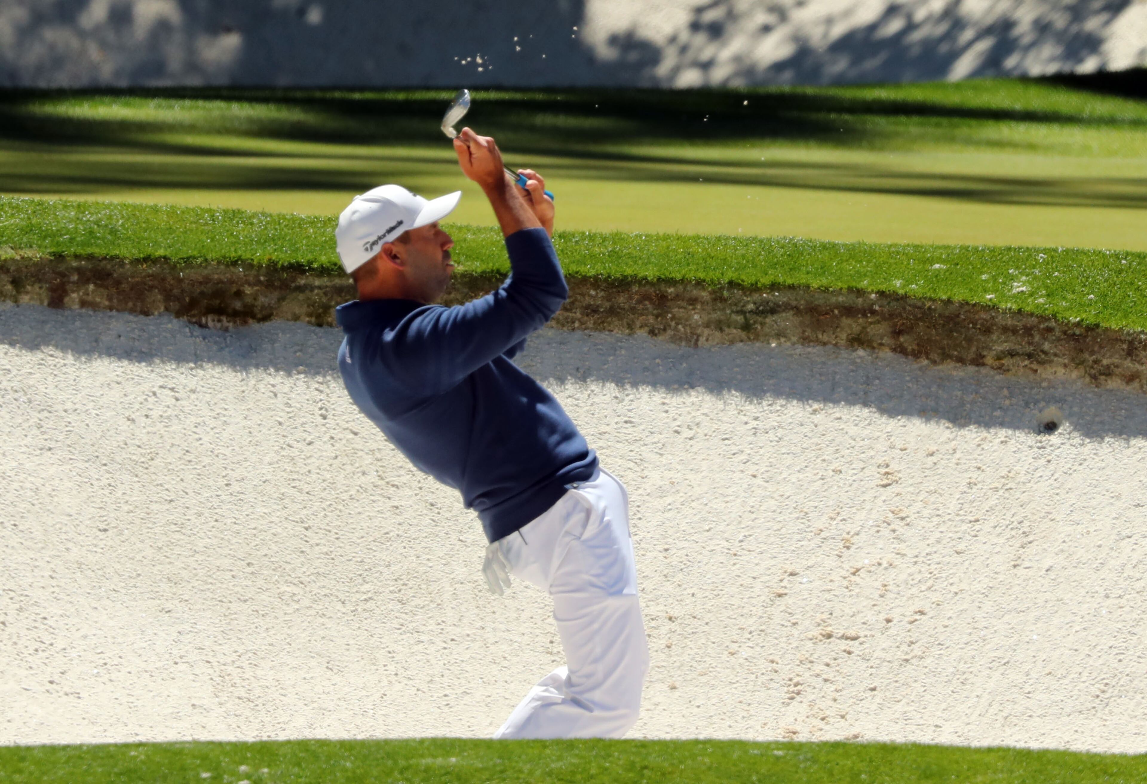 April 7, 2017 AUGUSTA Sergio Garcia reacts to nearly chipping in for a birdie from the bunker on the 12th hole. Play begins in the second round of the 81st Masters tournament at the Augusta National Golf Club, Friday April 7, 2017. CURTIS COMPTON/ AJC