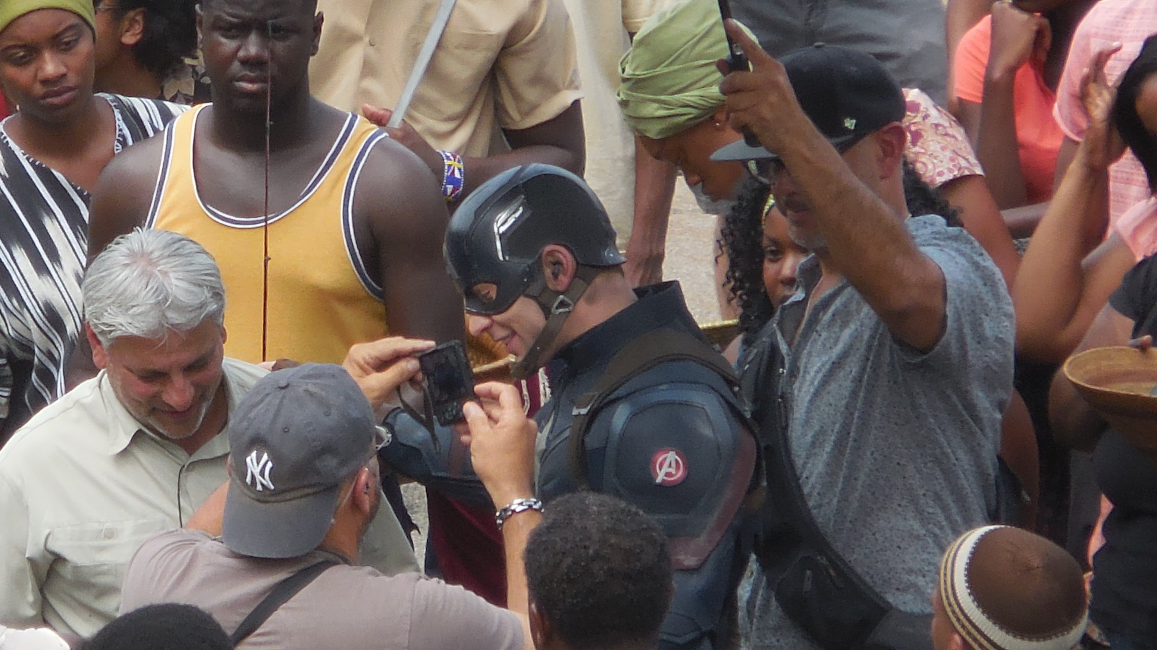 Chris Evans gets ready for a "Captain America: Civil War" scene filmed in downtown Atlanta. PHOTO: Jennifer Brett, jbrett@ajc.com