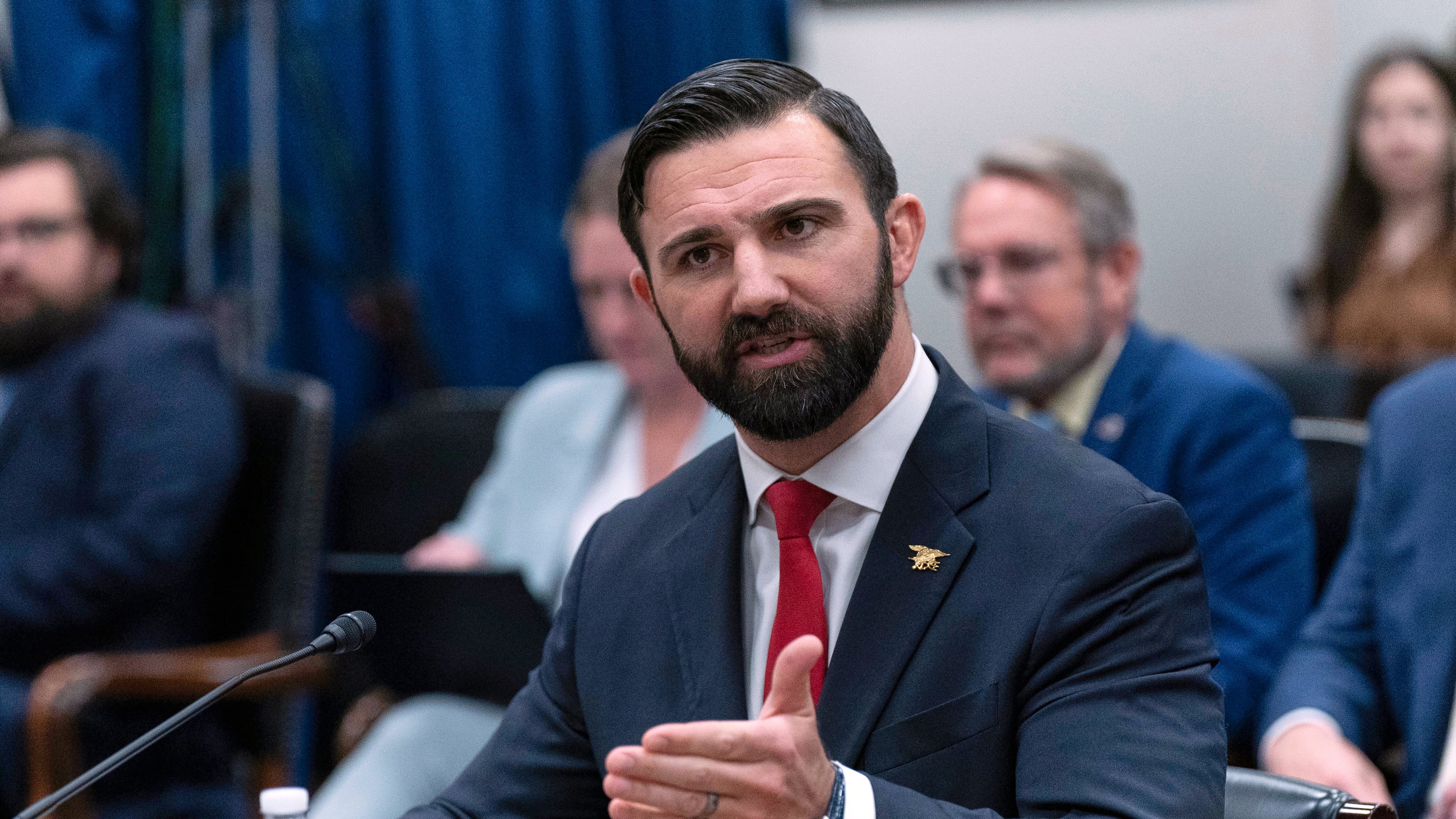 FILE - Cam Hamilton, acting administrator of the Federal Emergency Management Agency, testifies before the House Committee on Appropriations subcommittee on Homeland Security oversight hearing of FEMA on Capitol Hill in Washington, May 7, 2025. (AP Photo/Jose Luis Magana, File)