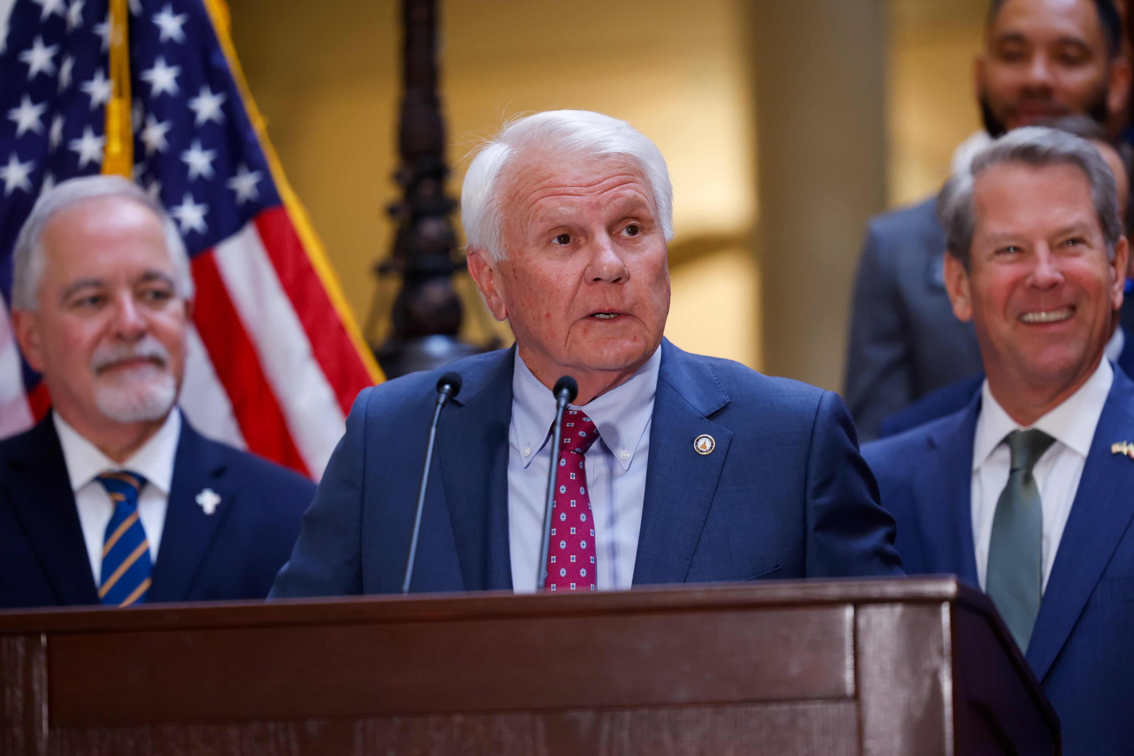 Georgia House Speaker Jon Burns, R-Newington, speaks during a press conference at the Capitol in Atlanta on May 5, 2026. (Arvin Temkar/AJC)