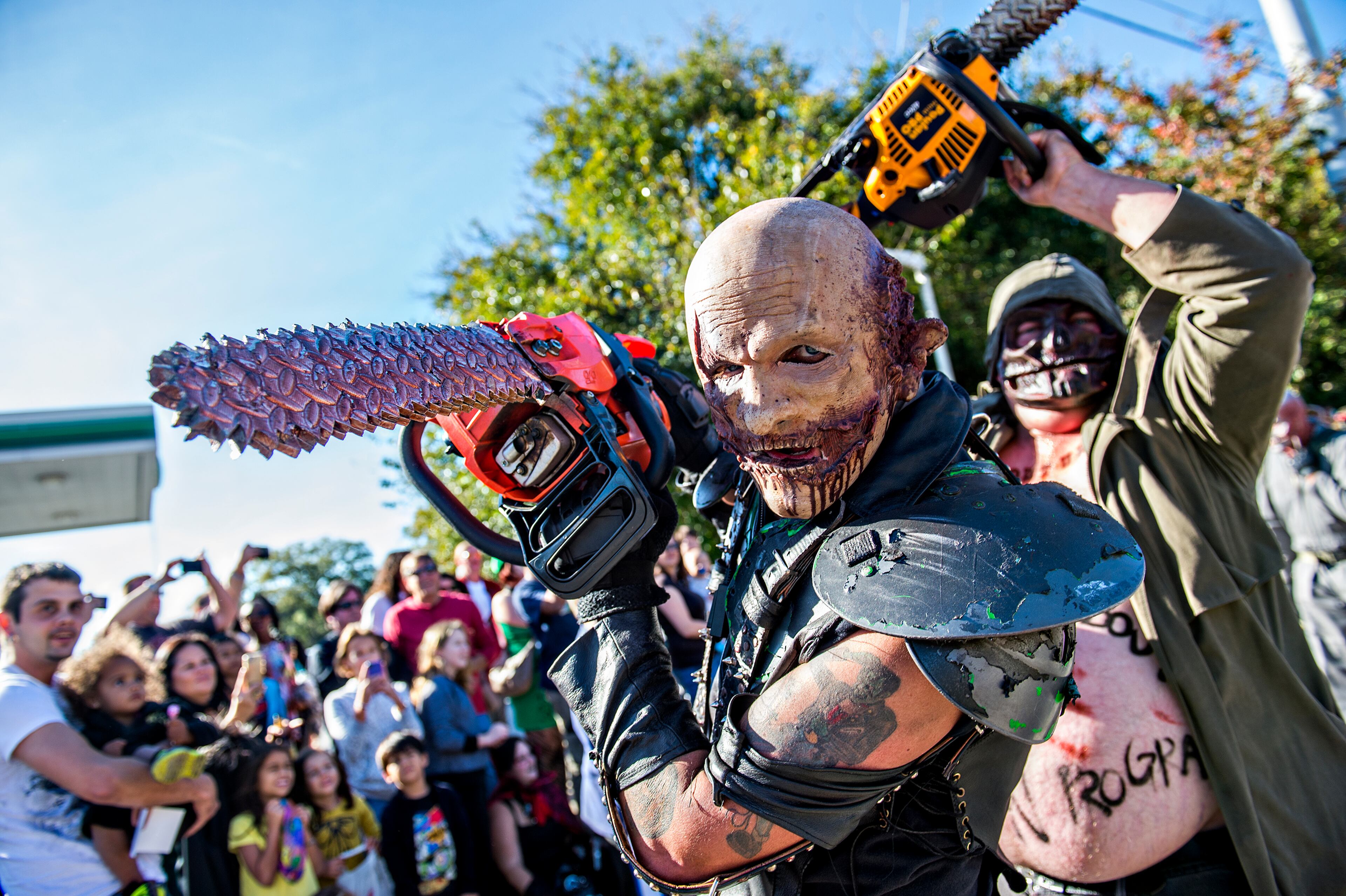 October 17, 2015 Atlanta - Lucas Godfrey brandishes a chainsaw during the Little Five Points Halloween Parade in Atlanta on Saturday, October 17, 2015. The annual parade brought out tens of thousands of people to watch the antics. JONATHAN PHILLIPS / SPECIAL