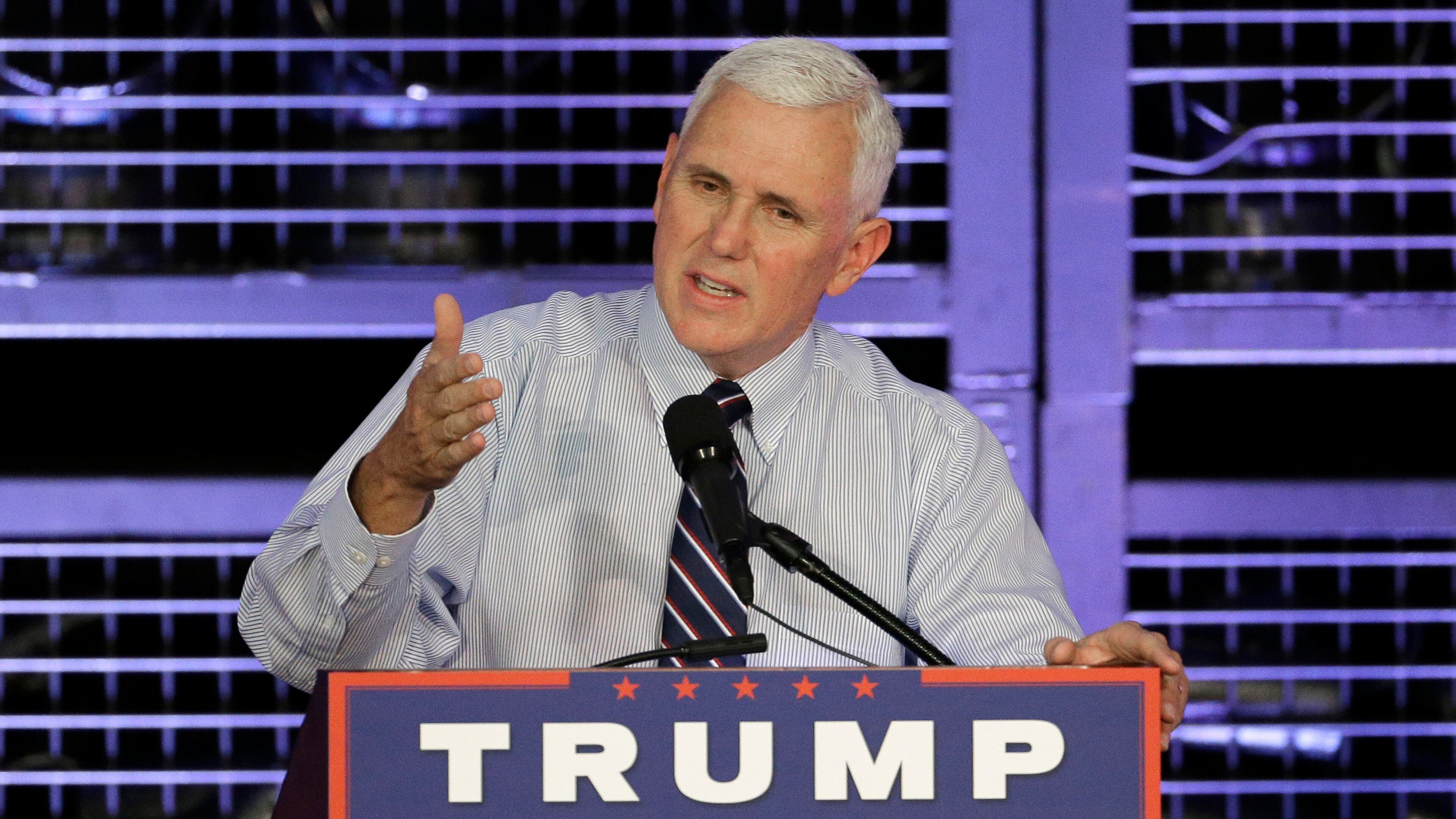 Republican vice presidential candidate, Indiana Gov. Mike Pence speaks at the Charlotte Pipe and Foundry Company in Charlotte, N.C., Wednesday, Aug. 24, 2016. (AP Photo/Chuck Burton)