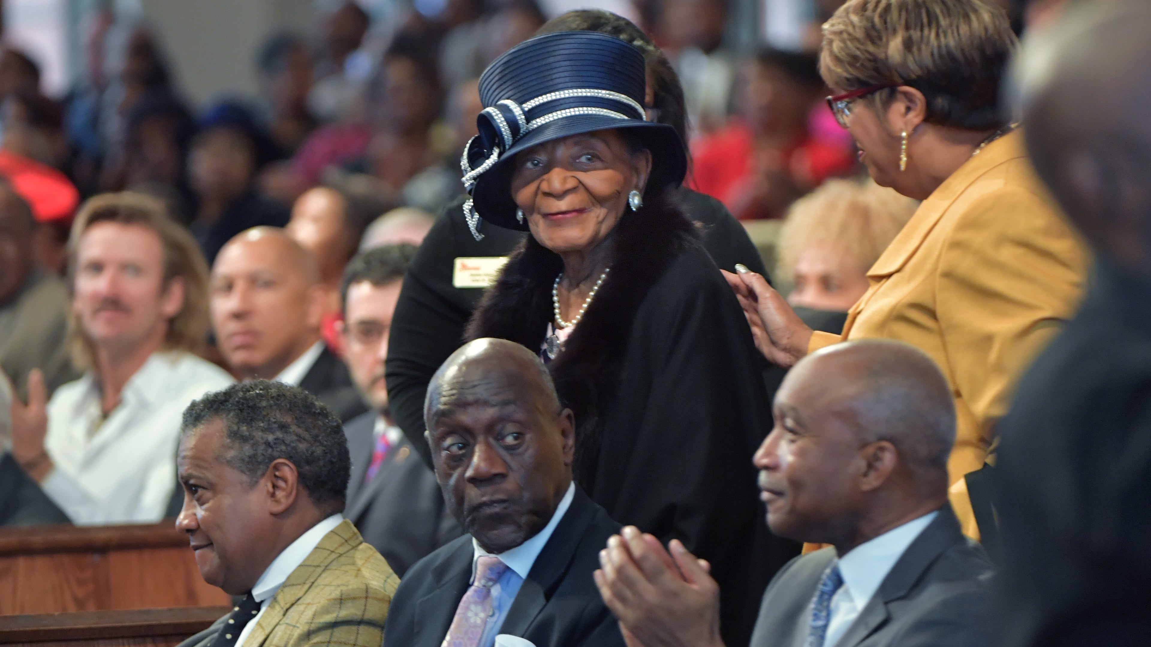 Christine King Farris, sister of the Rev. Martin Luther King Jr., is escorted to her seat during the morning service at Ebenezer Baptist Church on Sunday, December 30, 2018. Her brother and their father served as pastors at Ebenezer. (Photo: HYOSUB SHIN / HSHIN@AJC.COM)