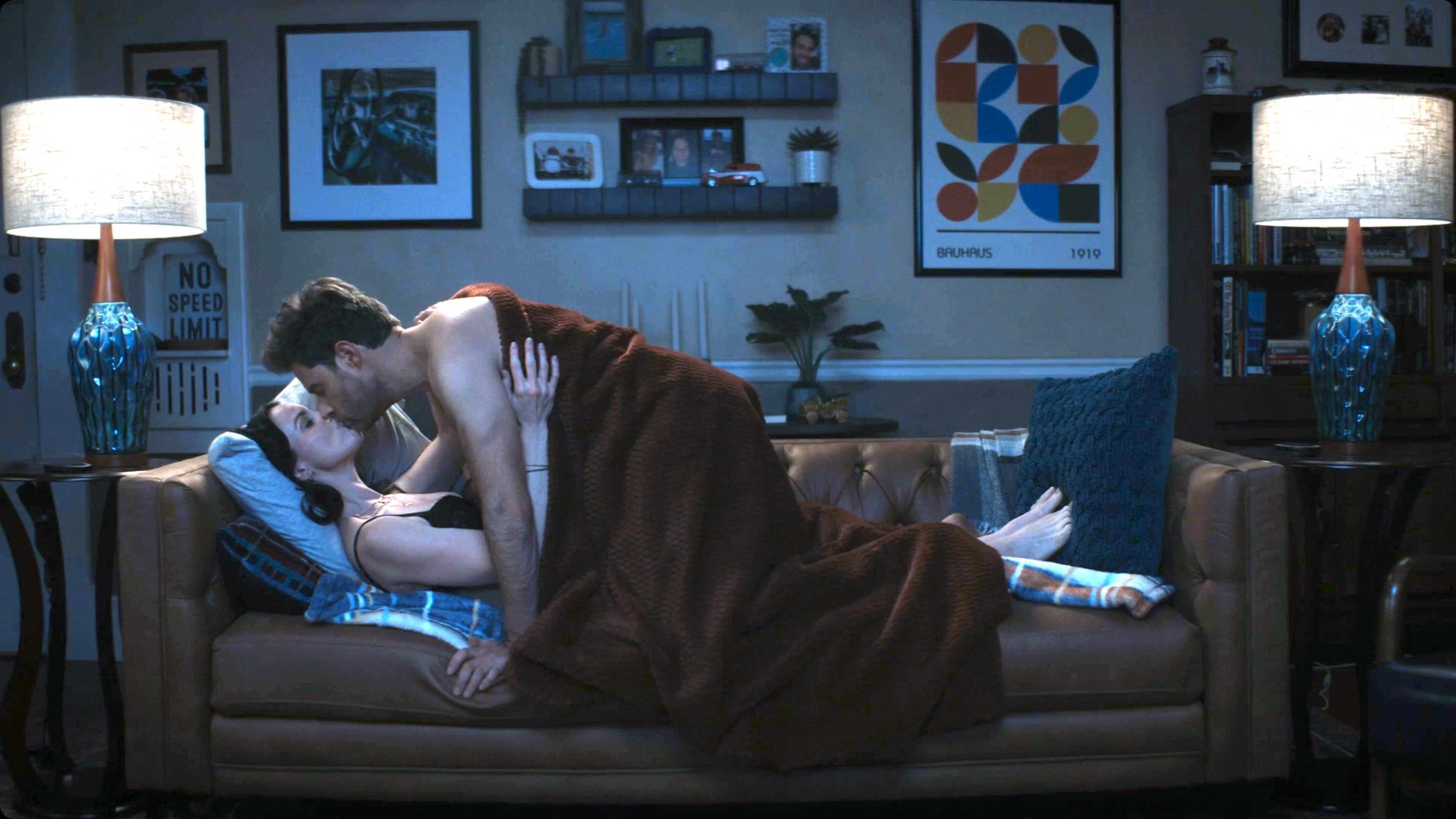 Atlanta actor Ashley Dougherty (left) had a heavy make-out scene on NBC's "Grosse Pointe Garden Society" this year with series regular Ben Rappaport. (NBC screenshot)