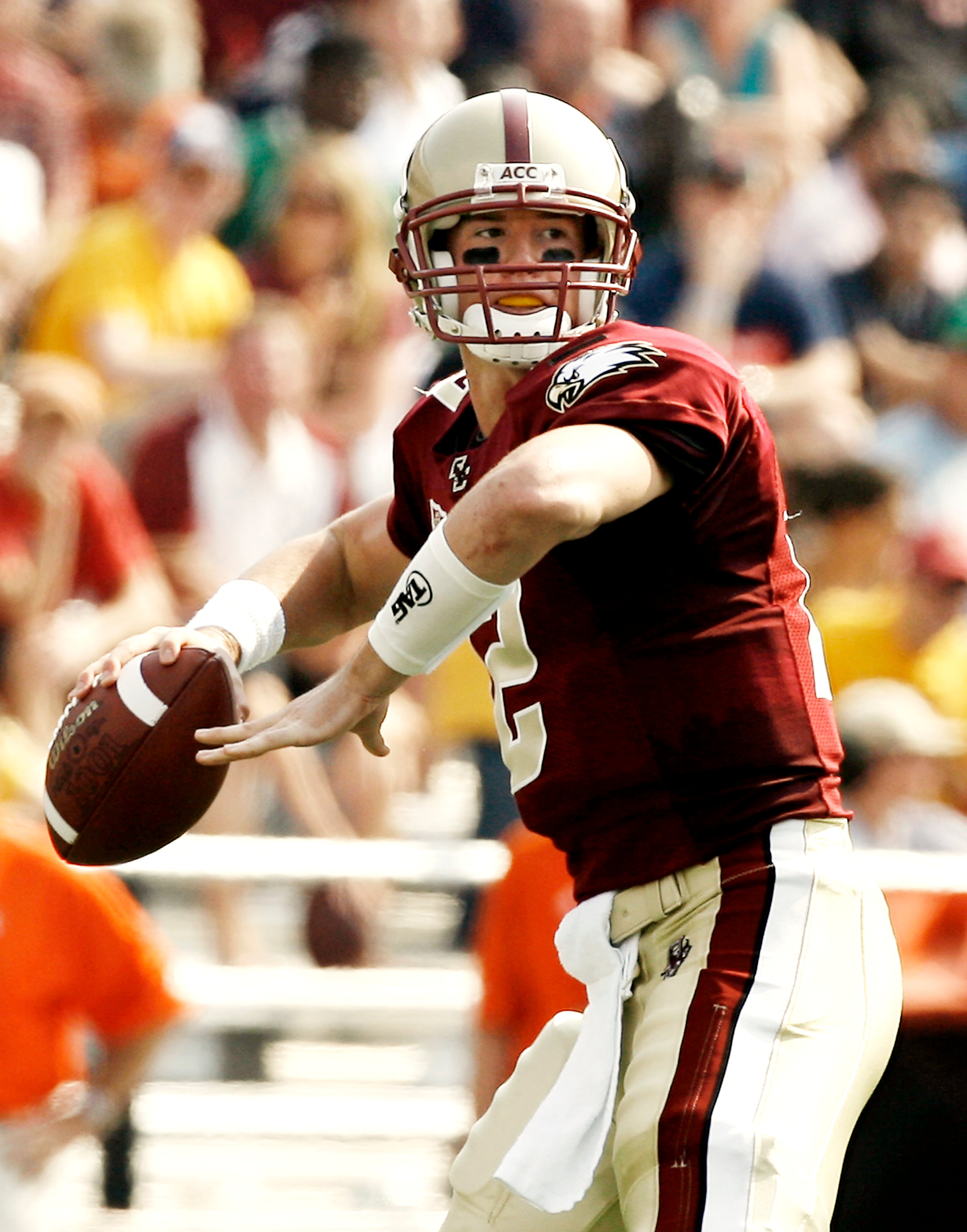 Boston College quarterback Matt Ryan looks to pass down field during their 55-24 win over Bowling Green in a college football game at Alumni Stadium in Boston Saturday, Oct. 6, 2007. Ryan threw for 312 yards and four touchdowns in the win. (AP Photo/Winslow Townson)