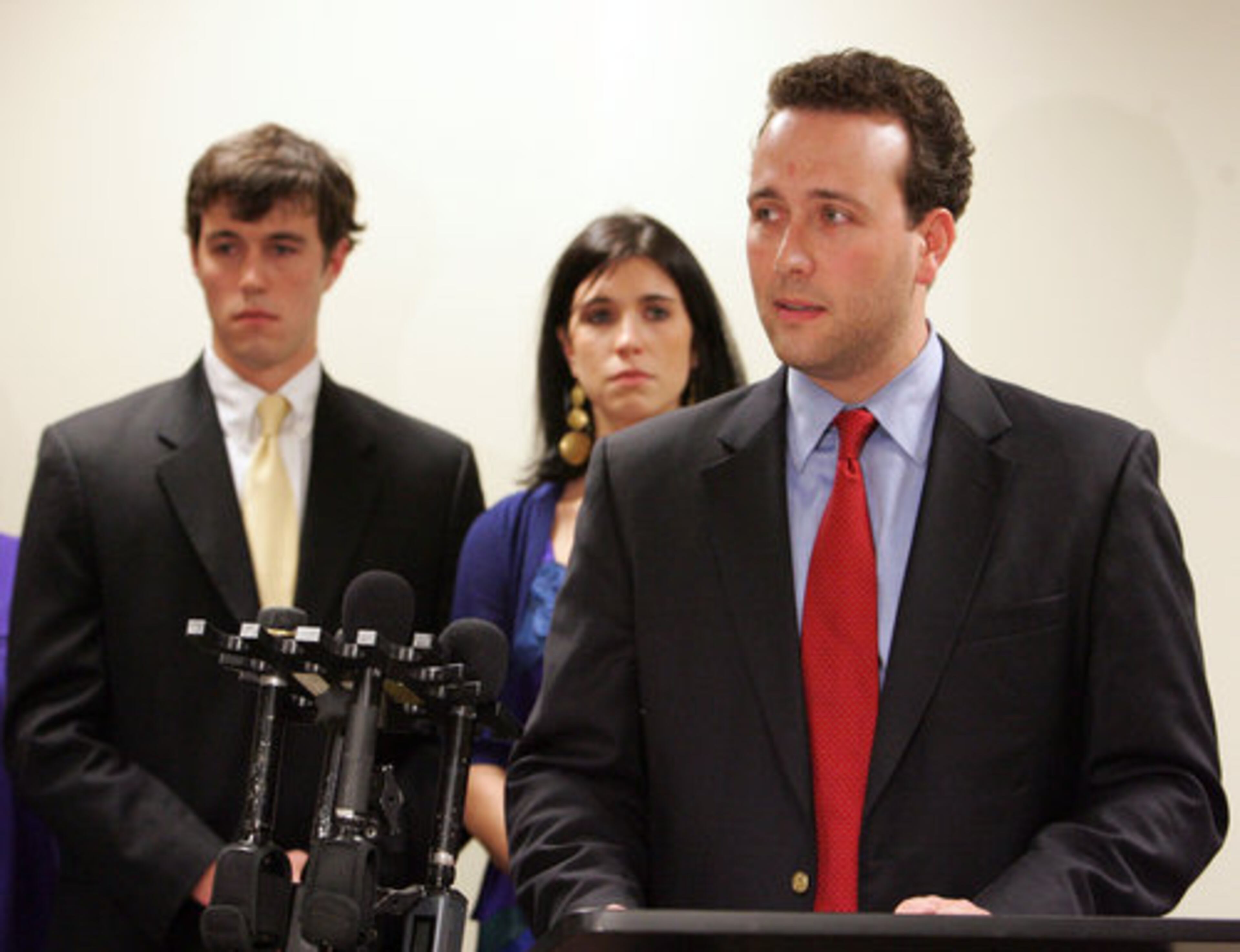Jennifer Ewing's children George (from left), Margaret and Jimmy speak after the verdict.