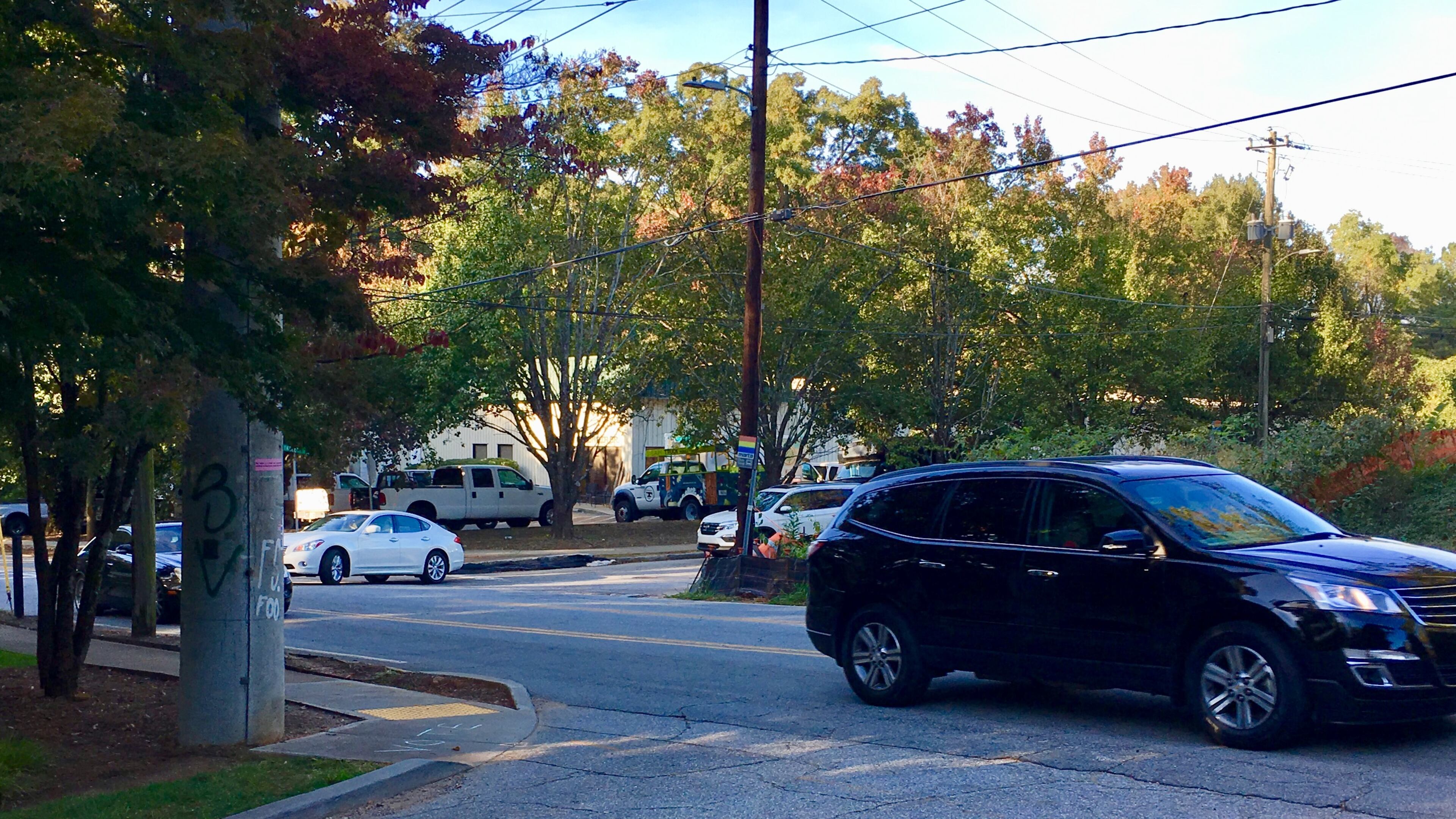 This intersection has already received two new stop signs on South Columbia Drive (center, with cars moving left to right). But eventually it will get entirely revamped with features including a split-phase traffic signal controlling the approaches on Shadowmoor Drive (foreground), Columbia and Talley Street (white car turning left). Bill Banks file photo for the AJC