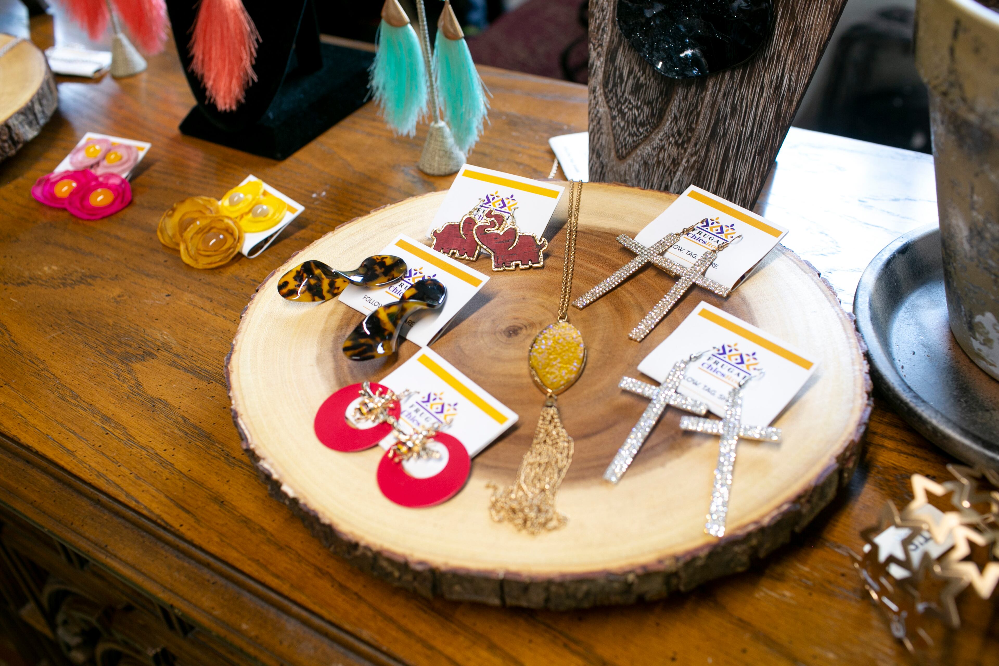 Earrings are for sale at Frugal Chics Roc. (Rebecca Wright for the Atlanta Journal-Constitution)