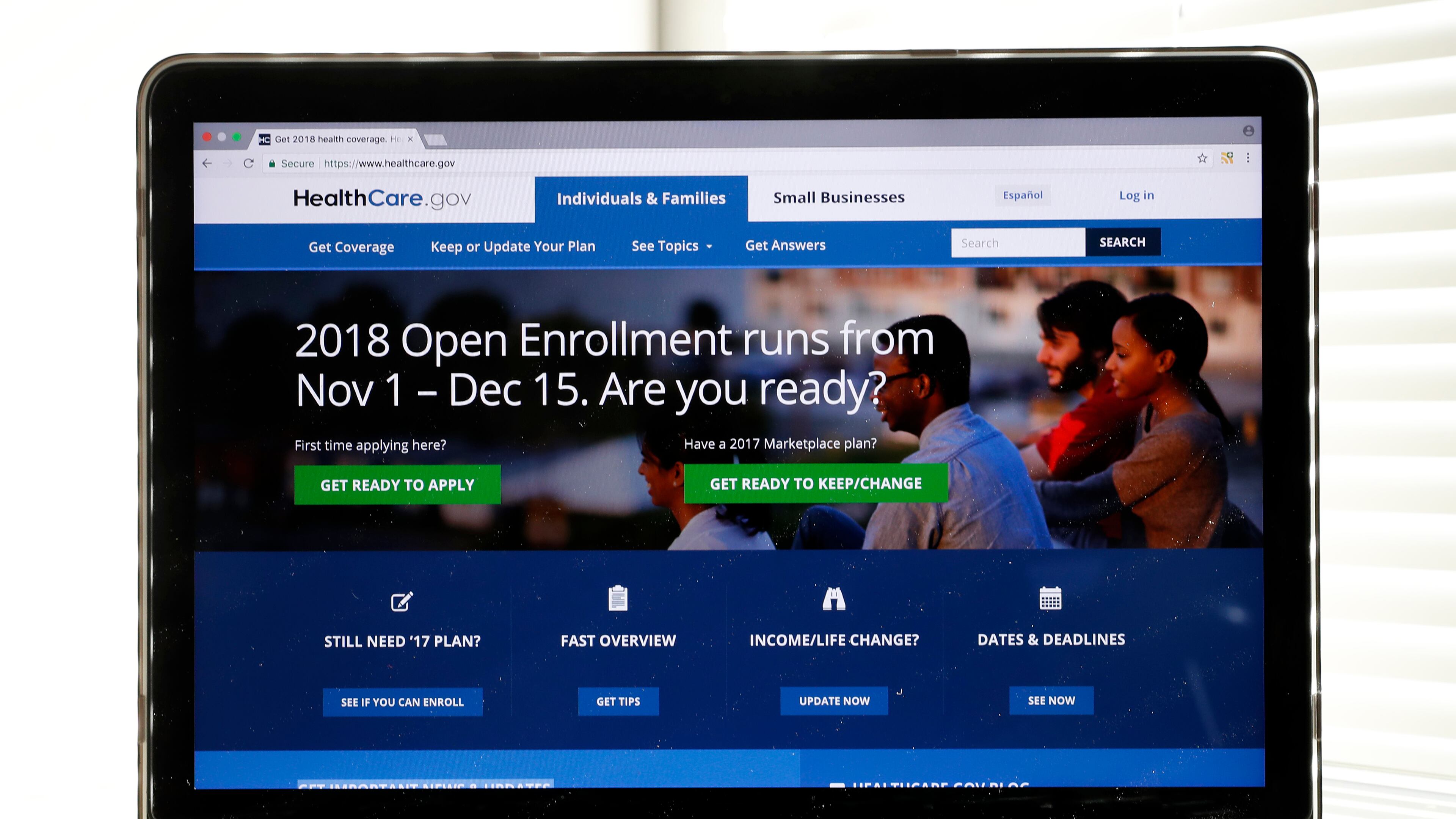 The website for healthcare.gov, where people can enroll for insurance under the Affordable Care Act until enrollment closes Friday night. (AP Photo/Alex Brandon)