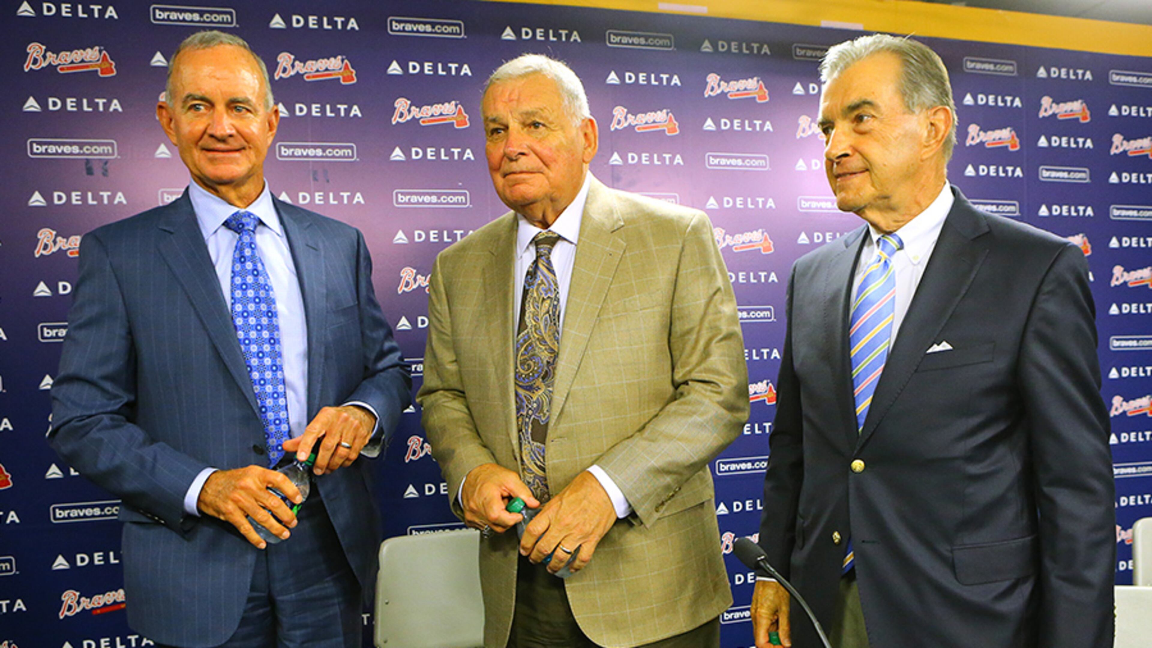 092214 Atlanta: Braves interim General Manager John Hart (from left), longtime former manager Bobby Cox, and President John Schuerholz, who will makeup a 3 person transition team, conclude a press conference after the team fired General Manager Frank Wren on Monday, Sept. 22, 2014, in Atlanta. CURTIS COMPTON / CCOMPTON@AJC.COM Maybe Braves, with John Hart, Bobby Cox and John Schuerholz, need a fresh set of eyes in GM position. (Curtis Compton)