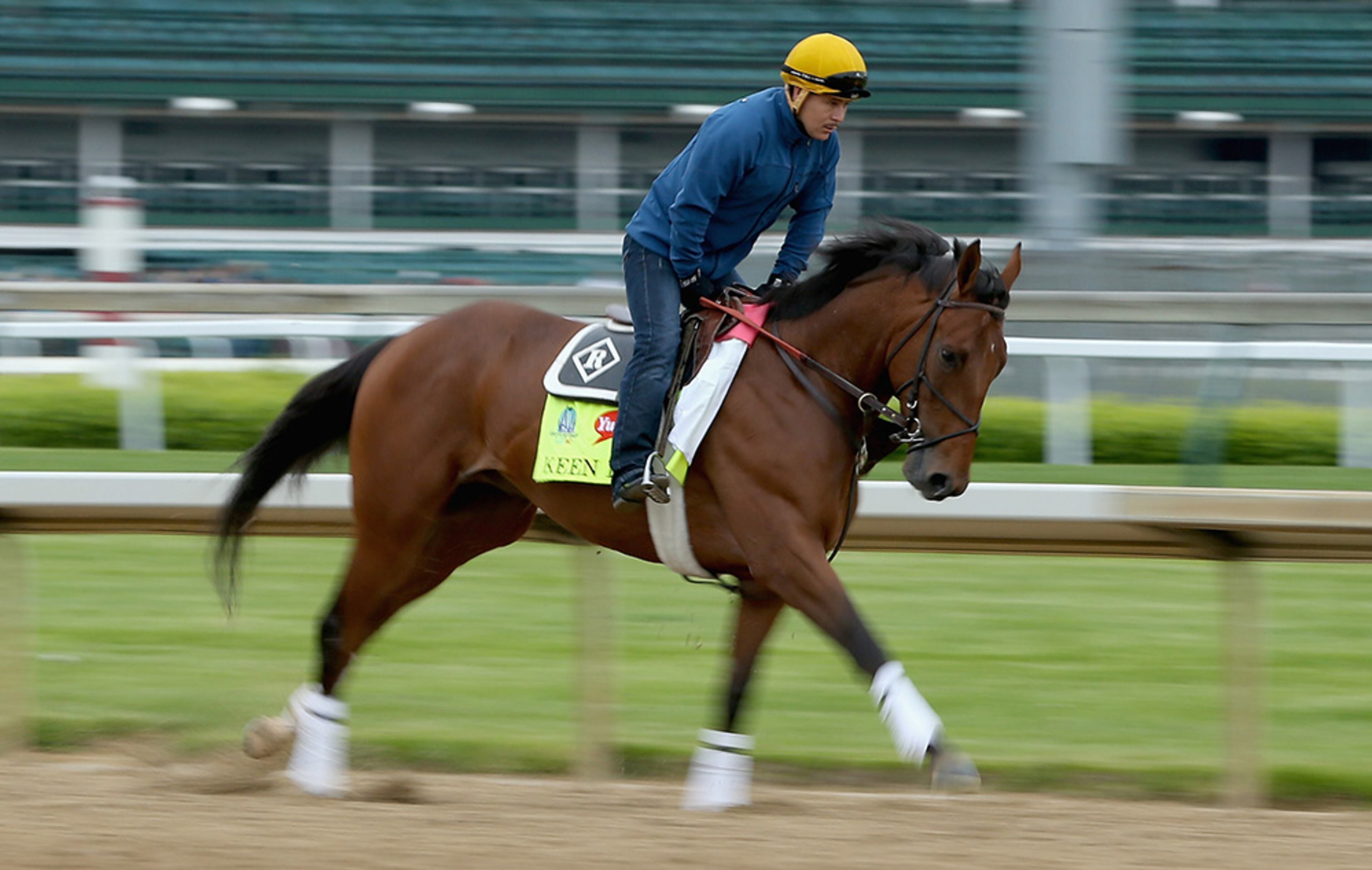 Keen Ice runs on the track during the morning training for the Kentucky Derby at Churchill Downs on April 30, 2015 in Louisville, Ky. Three-time Derby winner Kent Desormeaux will be aboard for Saturday's race.