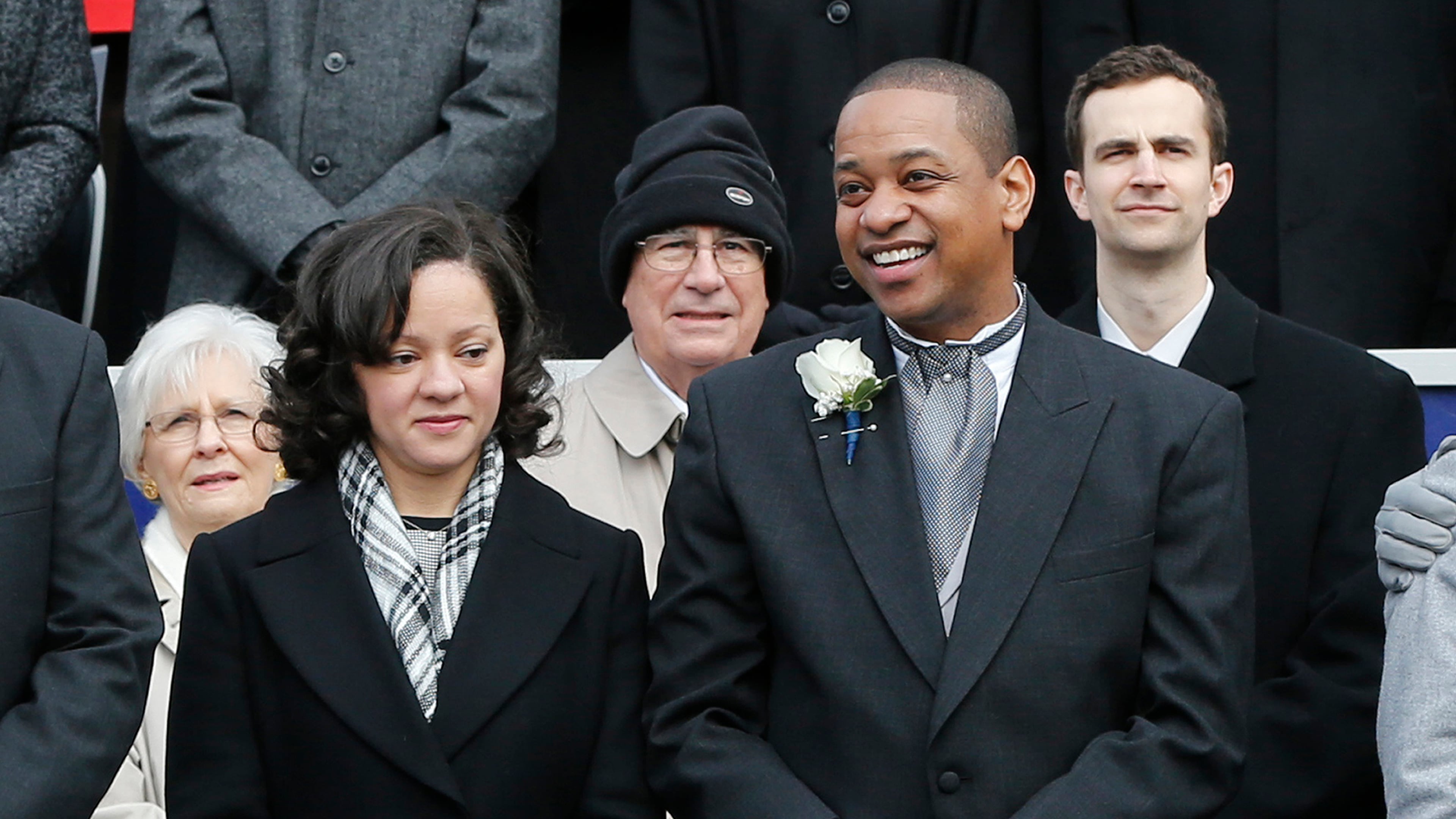 FILE - Lt. Gov. Justin Fairfax, right, and his wife, Cerina, at the inauguration of Gov. Ralph Northam at the Capitol in Richmond, Va., Saturday, Sept. 13, 2018. (AP Photo/Kevin Morley, File)