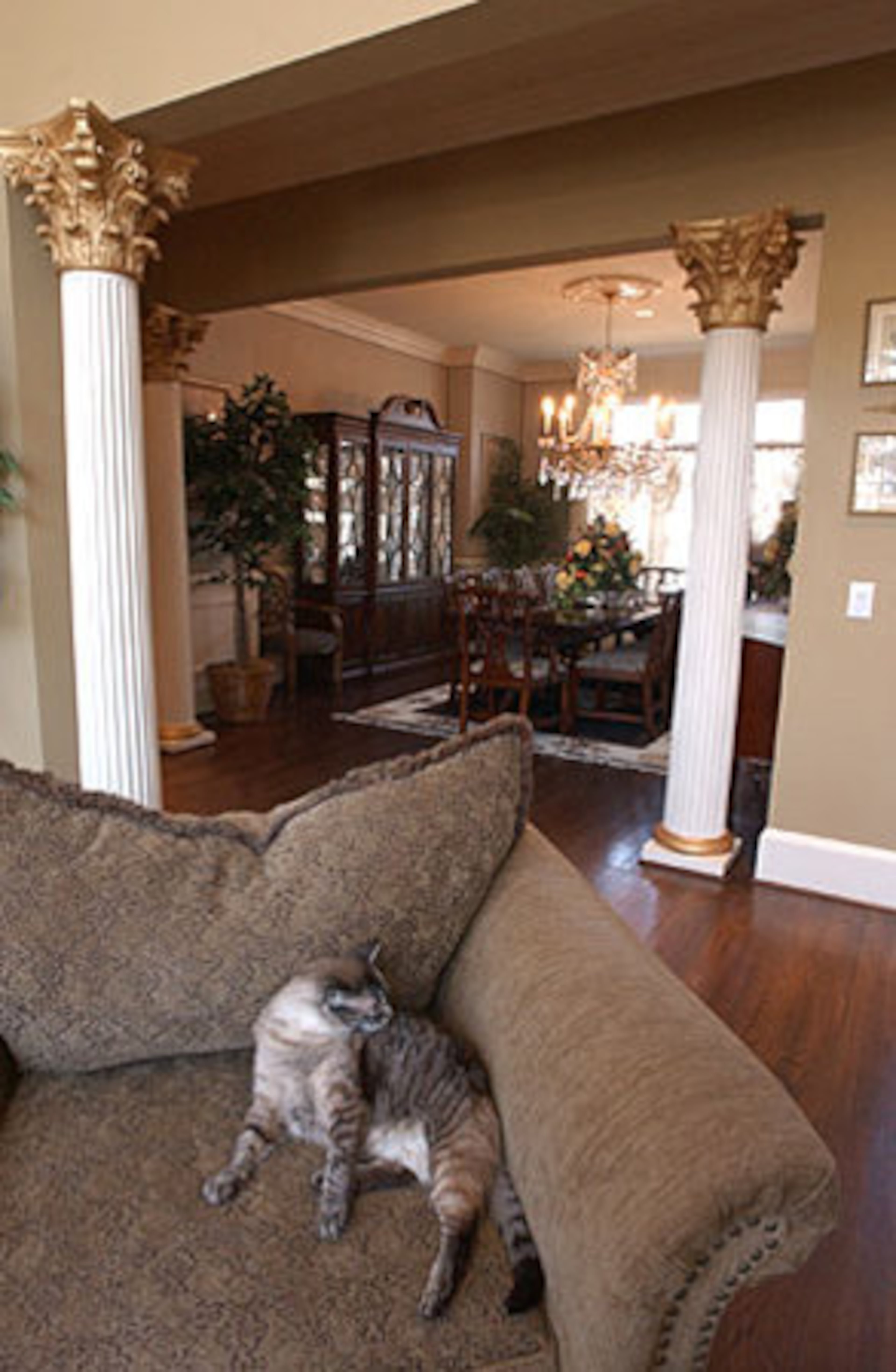 Taylor herself painted the great room columns with their gold crowns. The former Penthouse model pleaded guilty in October 2007 to prostitution and drug charges. She was given seven years' probation and ordered to pay a $150,000 fine within a year but received an extension. She now has until March to pay.