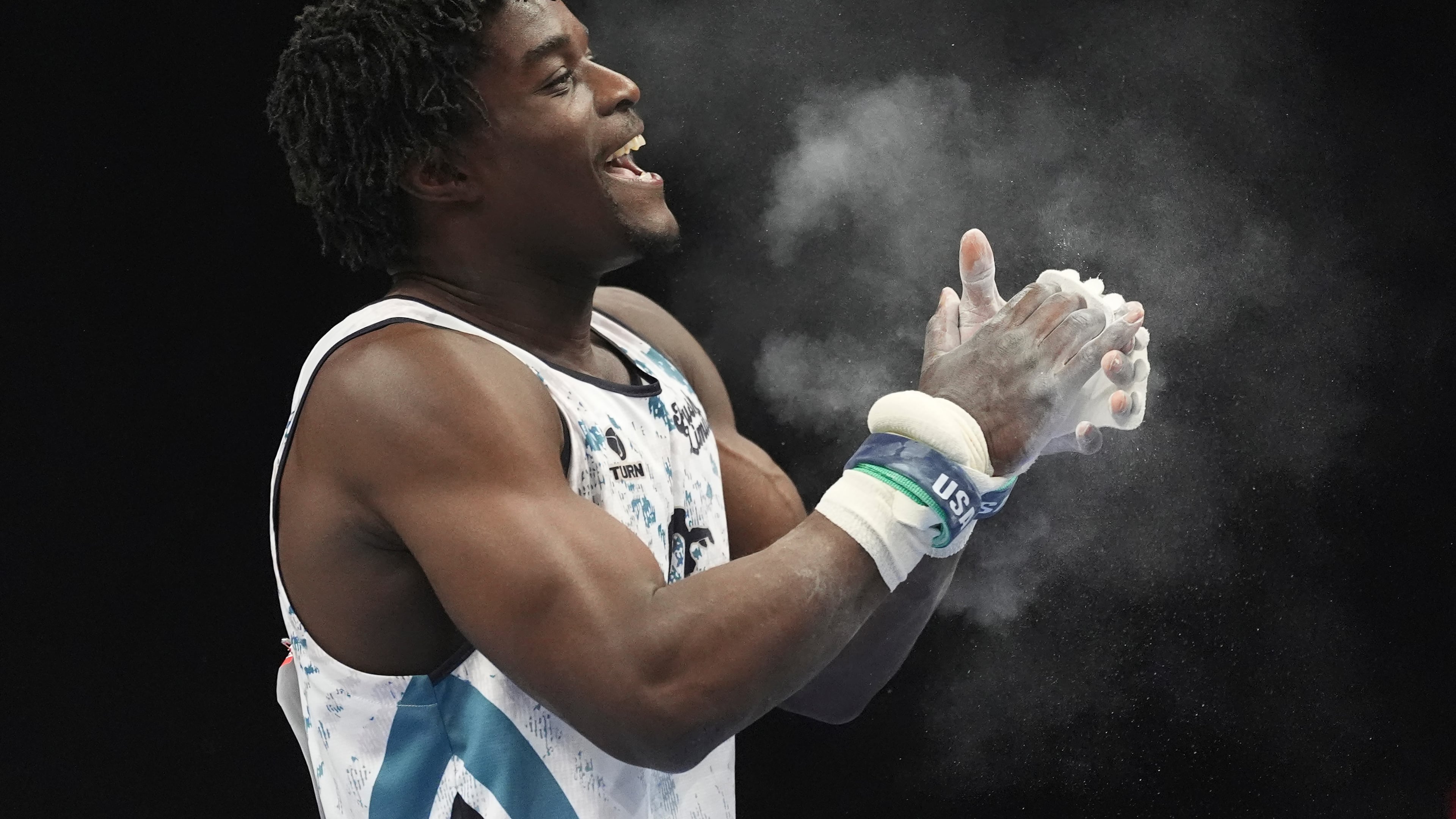 Fred Richard smiles after competing in the men's rings during the U.S. Gymnastics Championships, Thursday, Aug. 6, 2026, in Phoenix. (AP Photo/Ross D. Franklin)