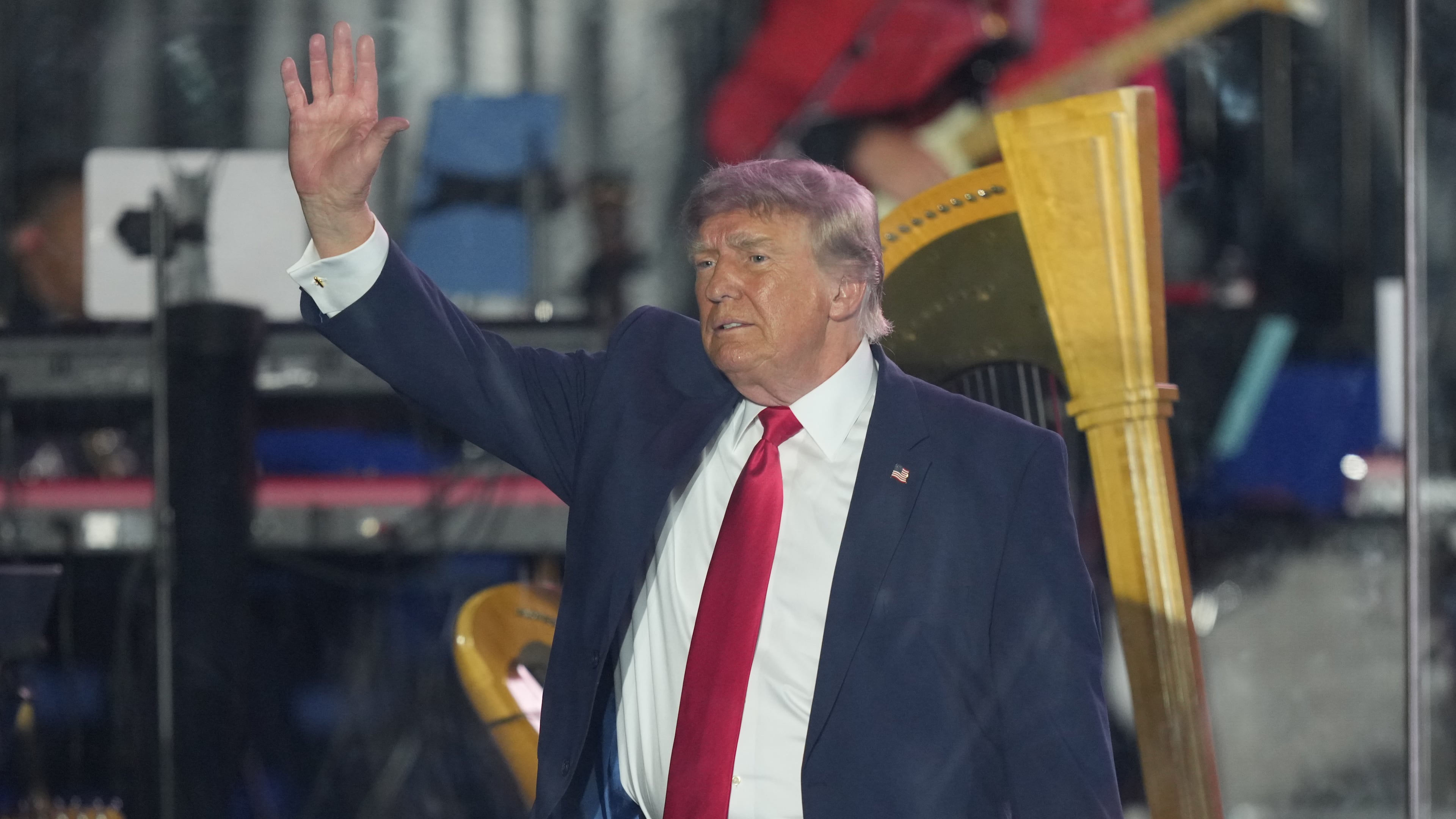 President Donald Trump waves after speaking at the opening of the Great American State Fair on the National Mall, Wednesday, June 24, 2026, in Washington. (AP Photo/Alex Brandon)