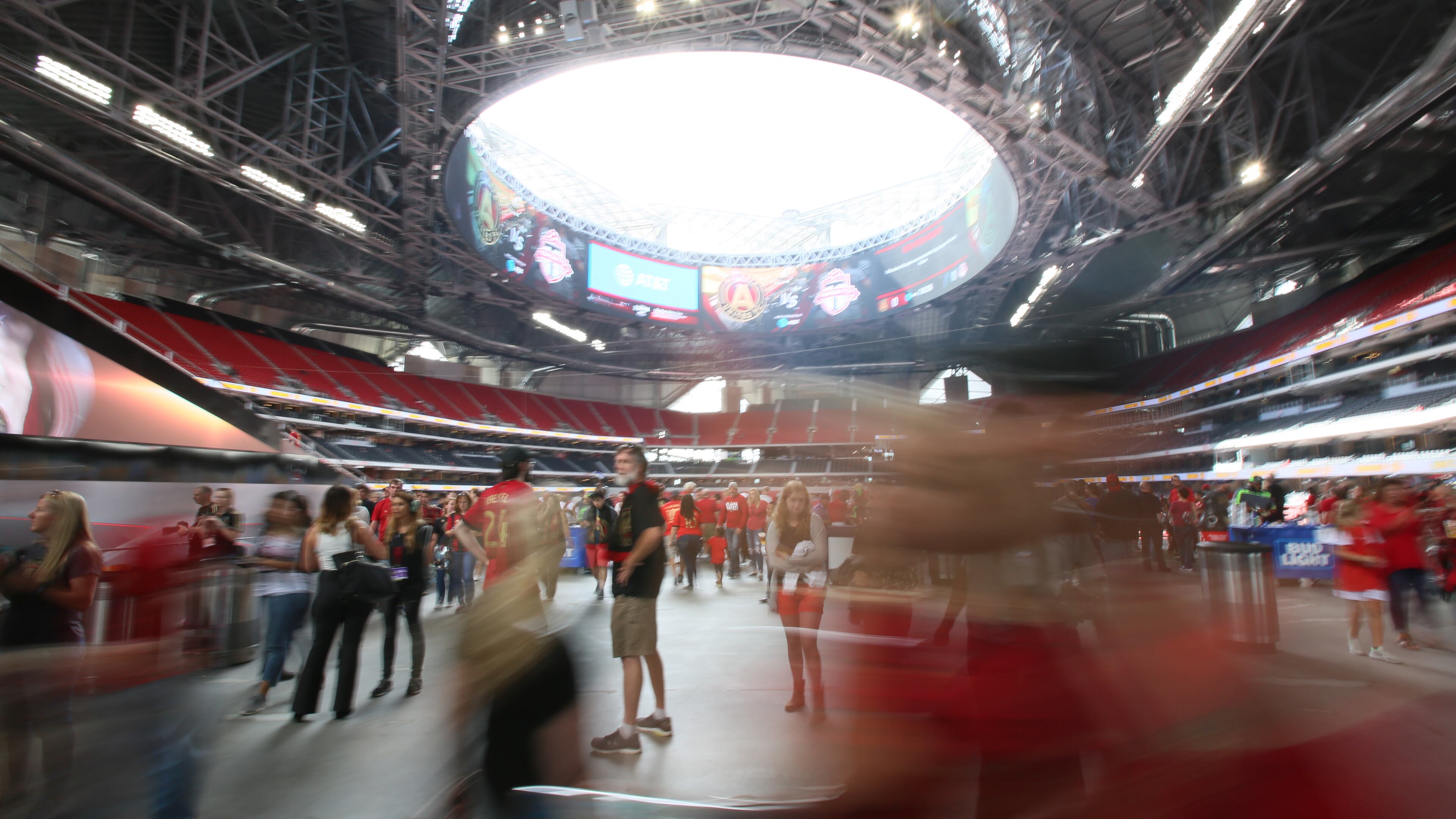 Big crowd starts to fill the Mercedes-Benz stadium minutes before the game in between Atlanta United and Toronto FC for the last game of 2017 regular season.