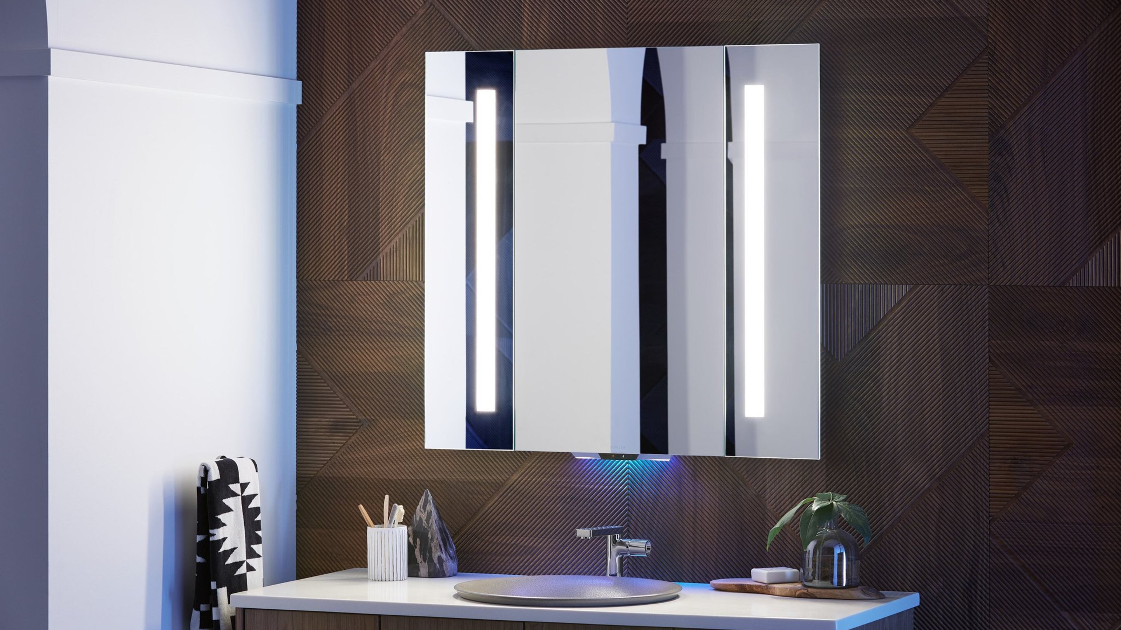 LED lighted wall mirrors are becoming hot products. (Kohler)