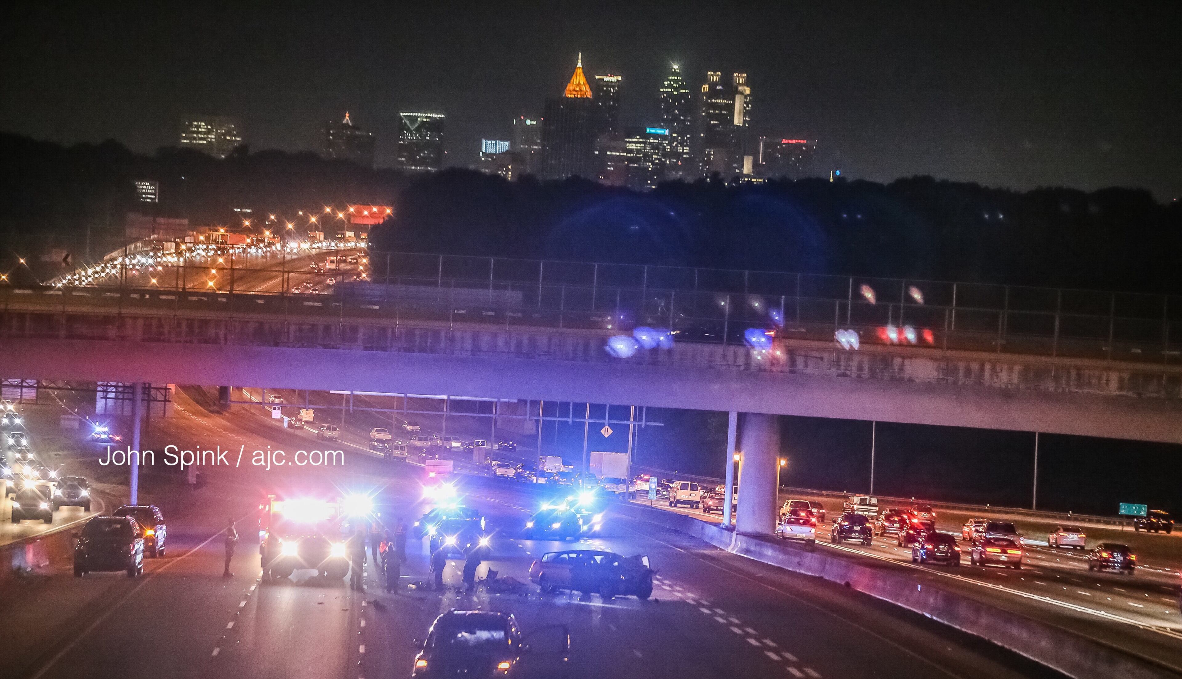 Traffic was gridlocked for miles behind a deadly crash in the southbound lanes of the Downtown Connector at Langford Parkway on Thursday morning.