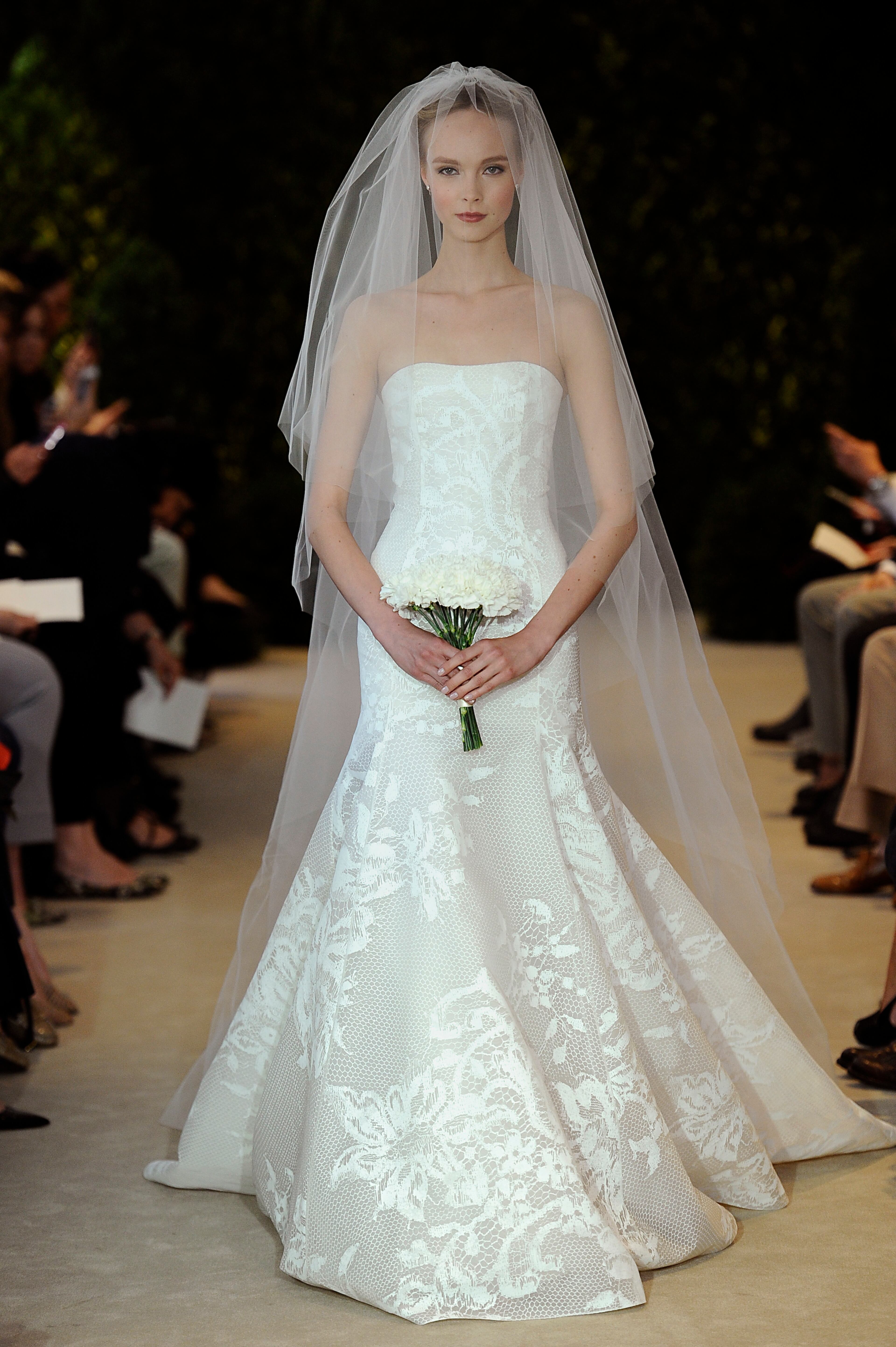 NEW YORK, NY - APRIL 21: A model walks the runway during the Carolina Herrera 2014 Bridal Spring/Summer collection show on April 21, 2013 in New York City. (Photo by Fernanda Calfat/Getty Images)