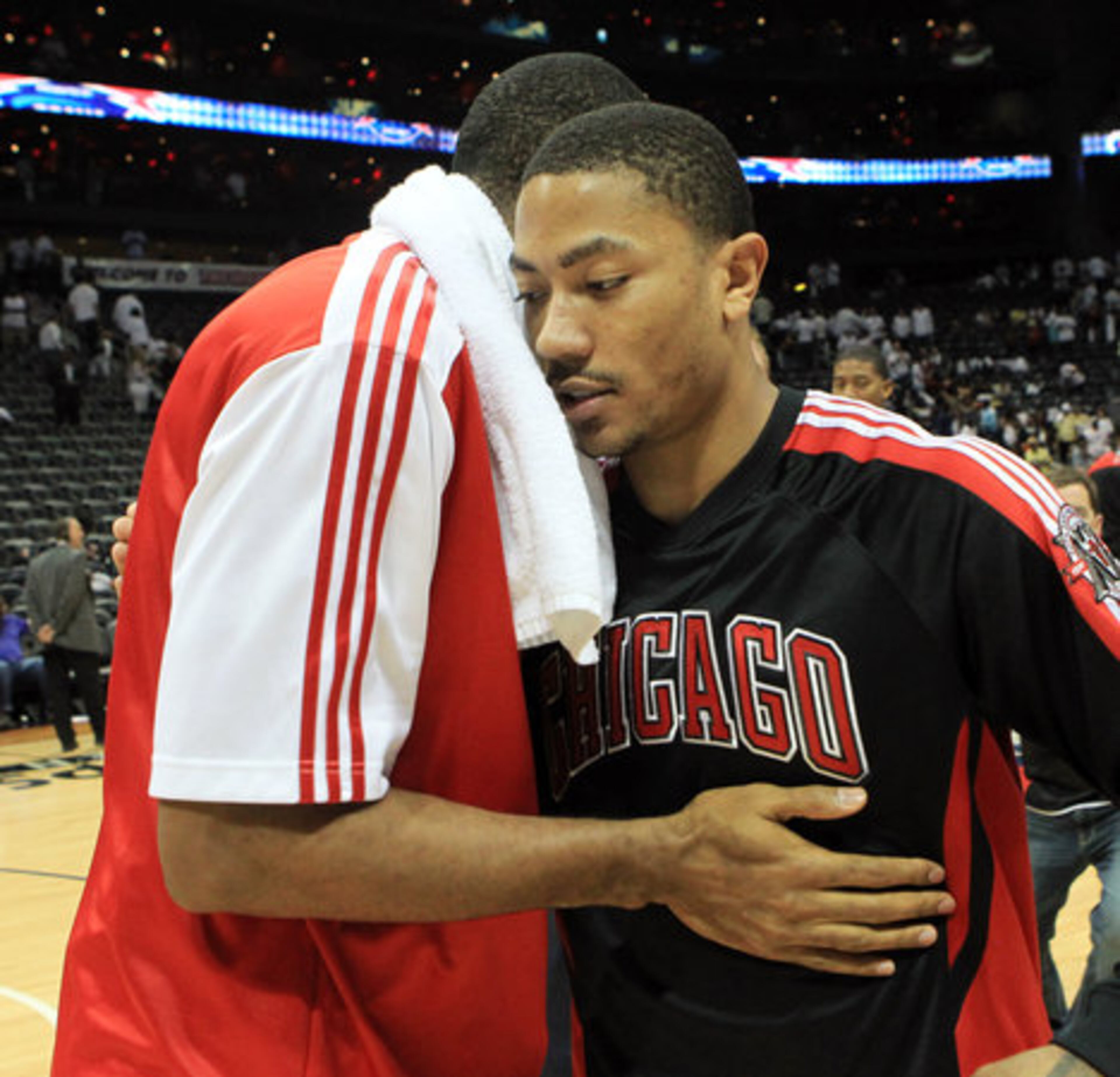 Derrick Rose, Al Horford greet each other after the game.