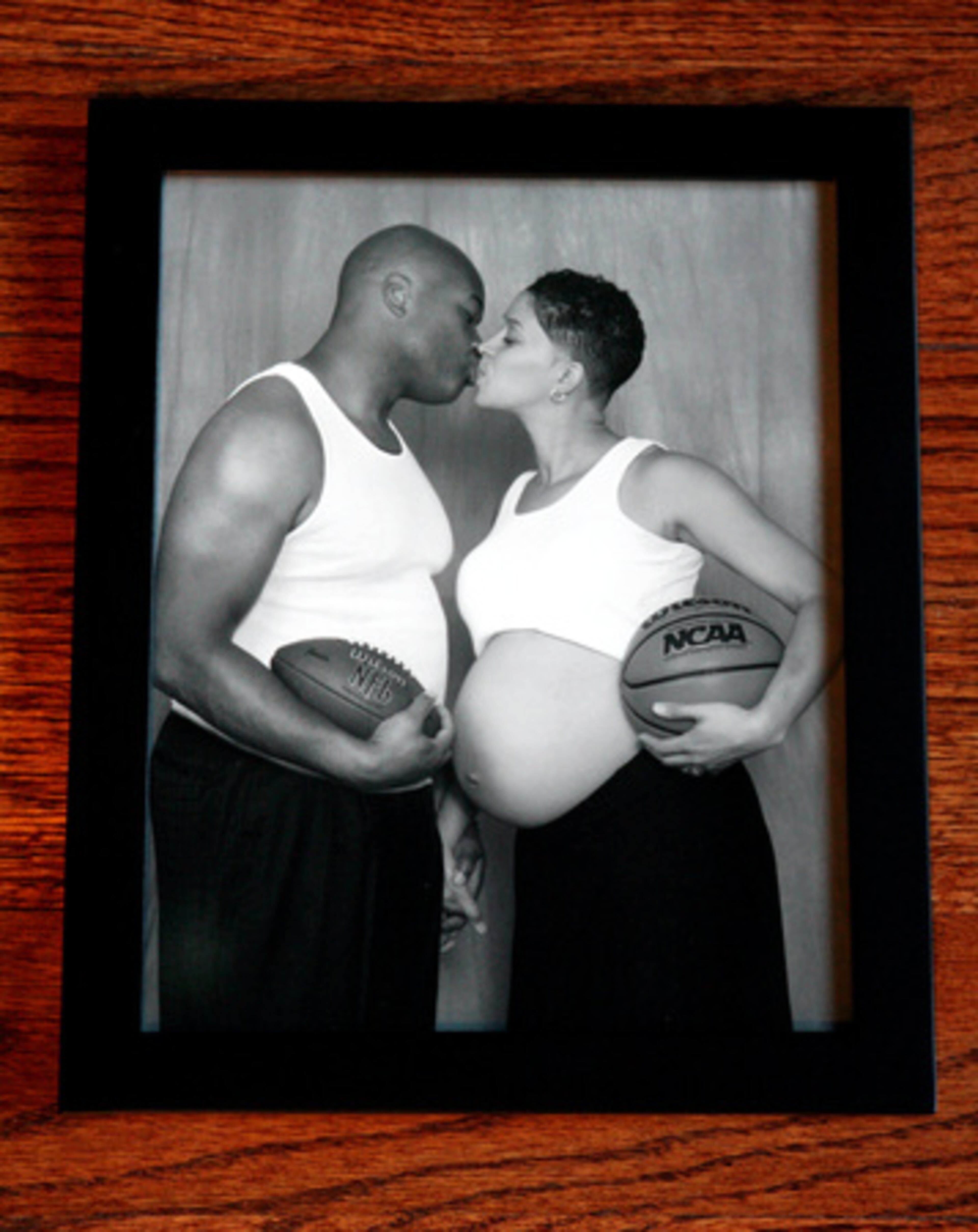 This family photo of former Falcons tight end Eric Beverly and his wife, Danielle, was taken just befor the birth of their 4-month-old daughter Lia.