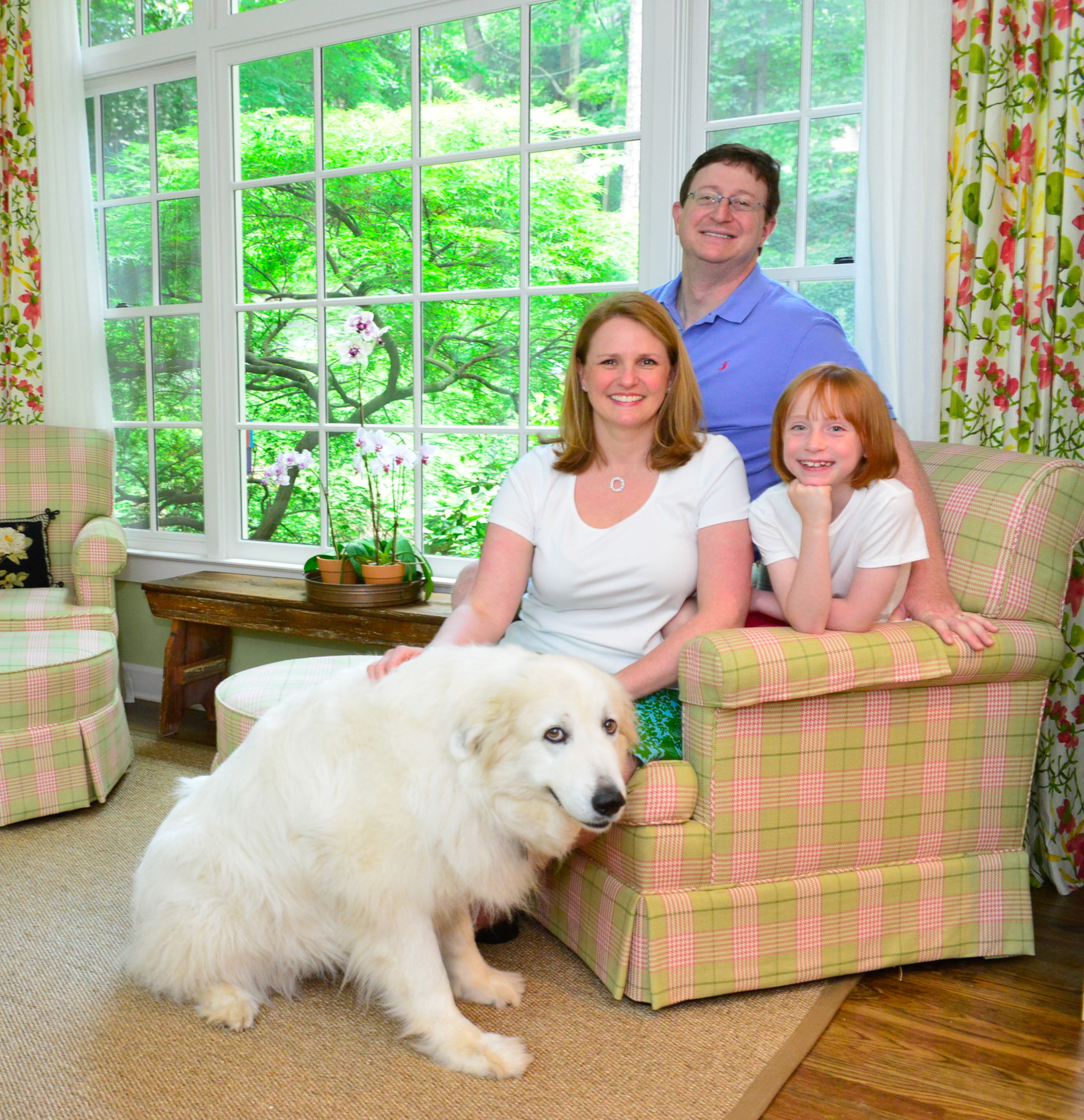 Dr. Bill Jonas and Lisa Gleim-Jonas, with their 8-year-old daughter, Libby Jonas, and dog, Stella, purchased the Buckhead house in 2007. Working with Holly Builders and Remodelers, they have renovated it, room-by-room, over the years.