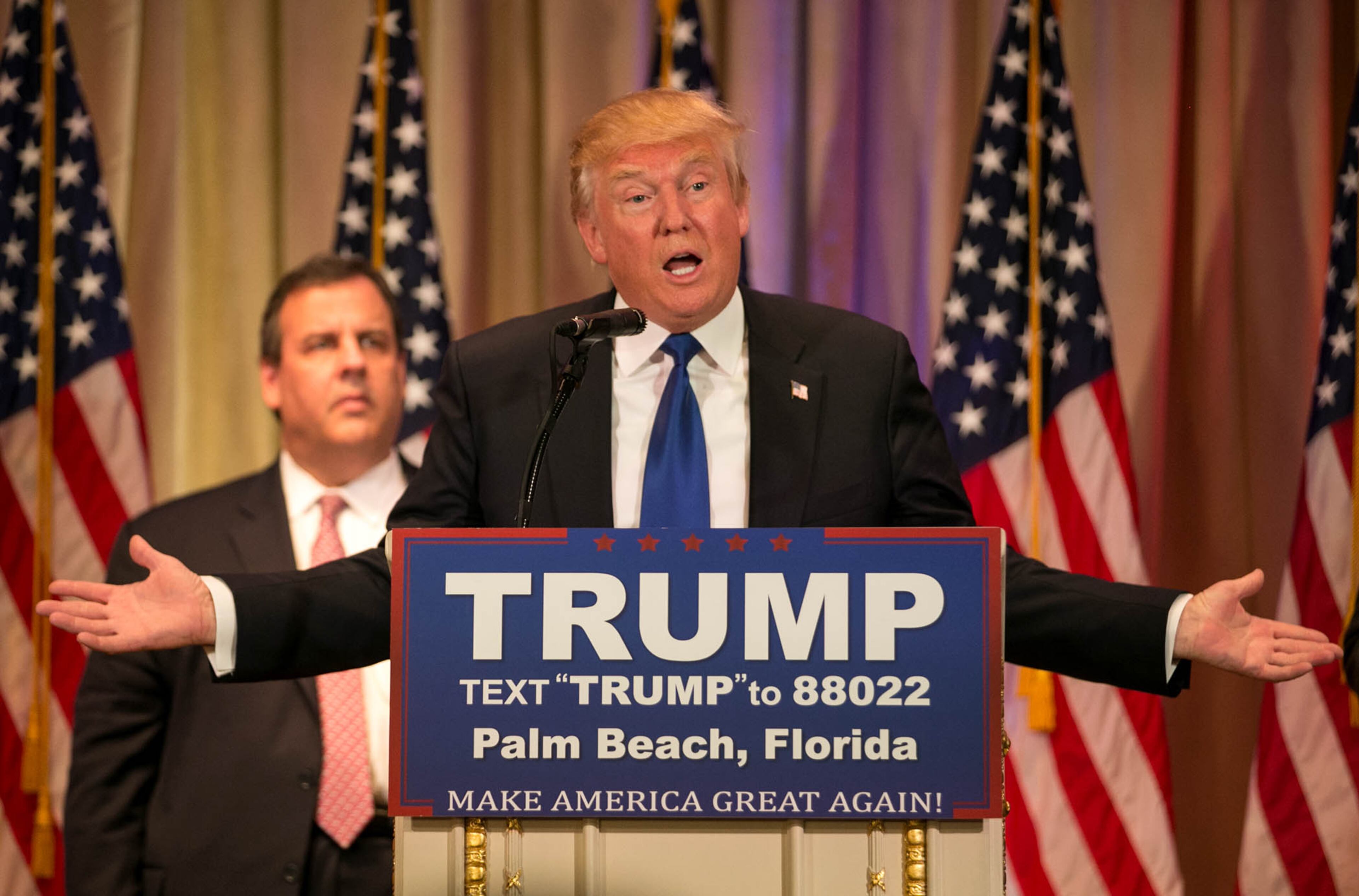 Donald J. Trump Super Tuesday Press Conference at Mar-A-Lago in Palm Beach, Florida on March 1, 2016. (Allen Eyestone / The Palm Beach Post)