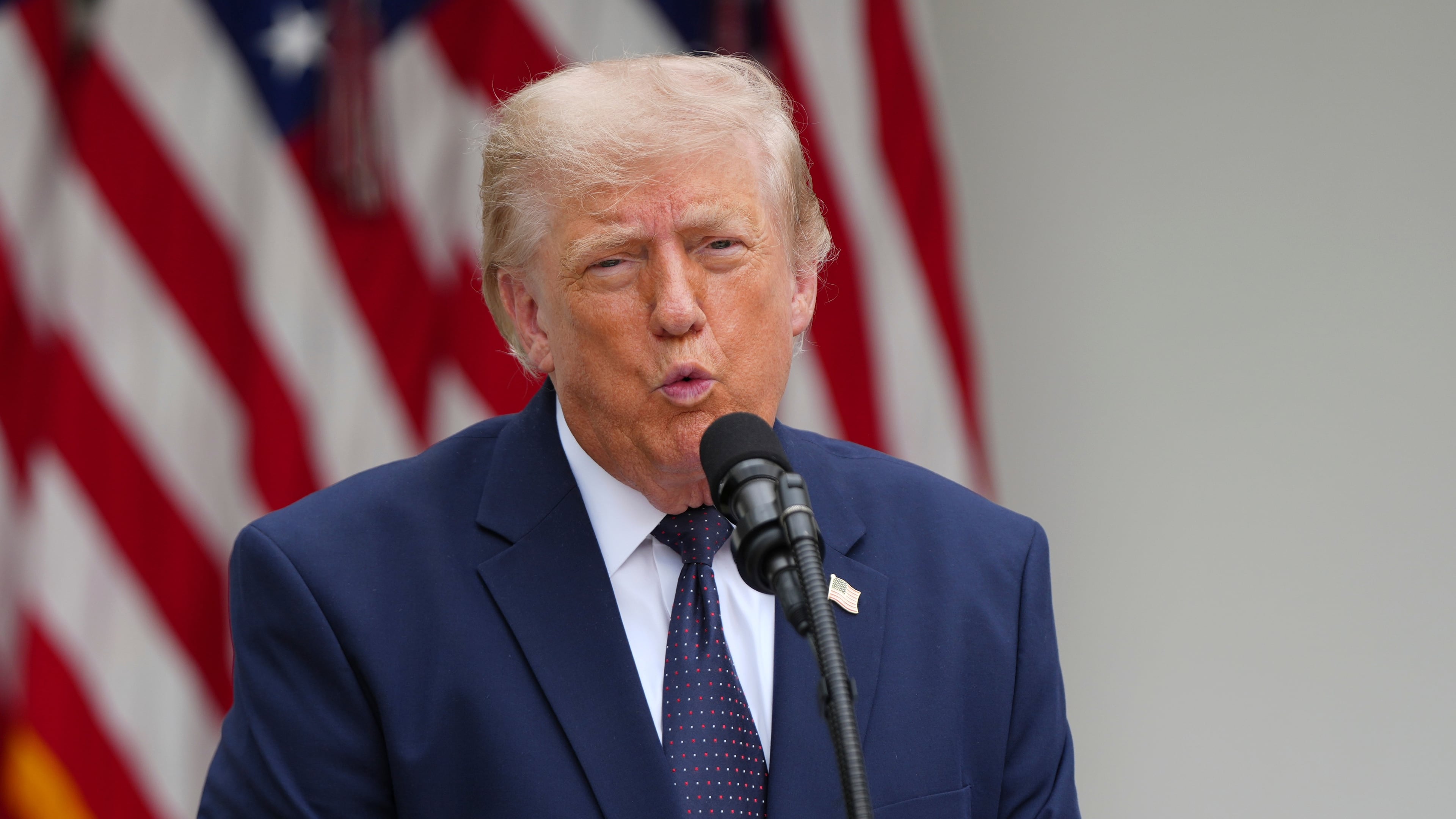 President Donald Trump speaks at a lunch in the White House Rose Garden, Monday, July 6, 2026, in Washington. (AP Photo/Julia Demaree Nikhinson)