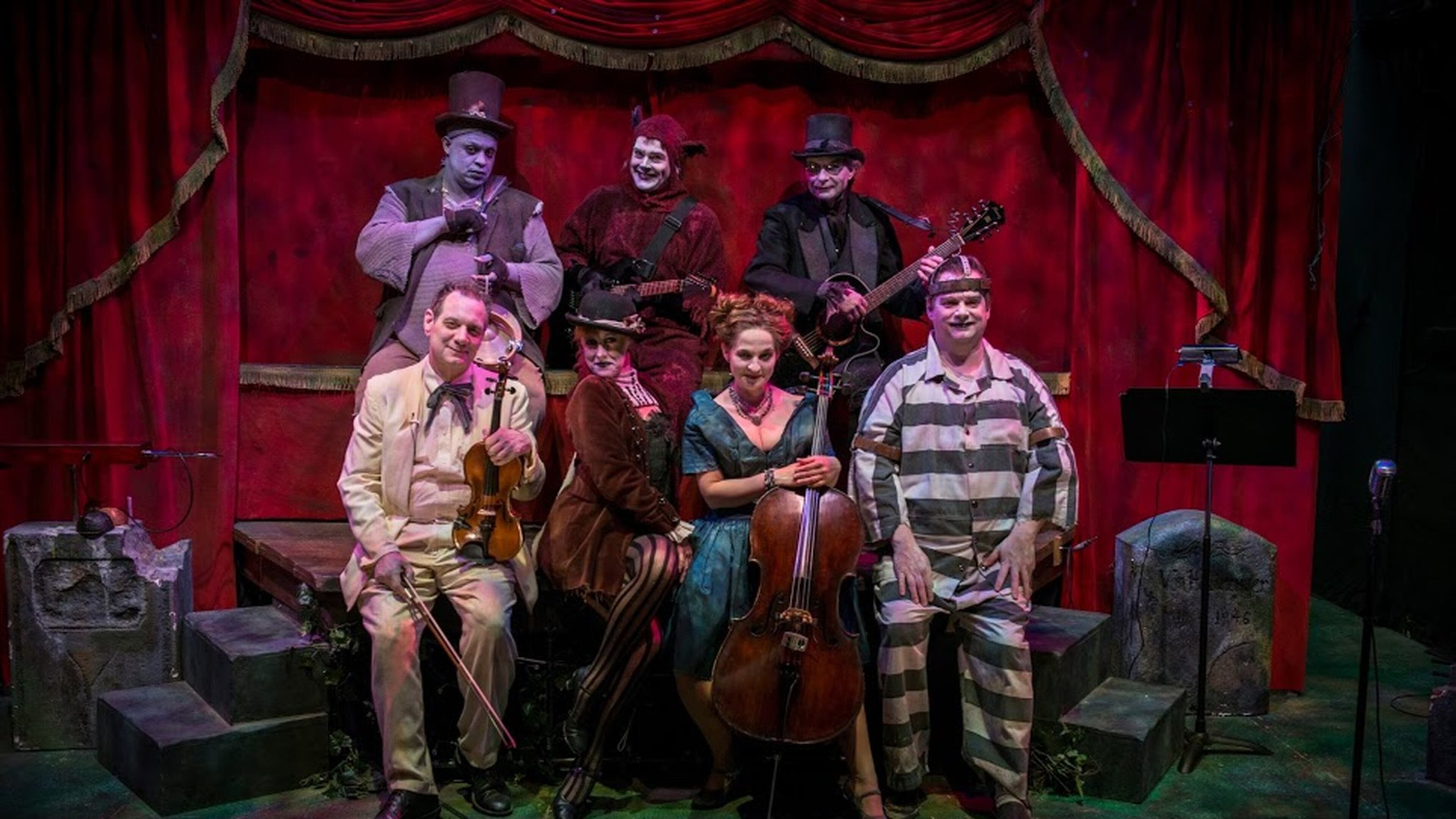 The cast poses on the set of “The Ghastly Dreadfuls” at the Center for Puppetry Arts. CONTRIBUTED BY CENTER FOR PUPPETRY ARTS