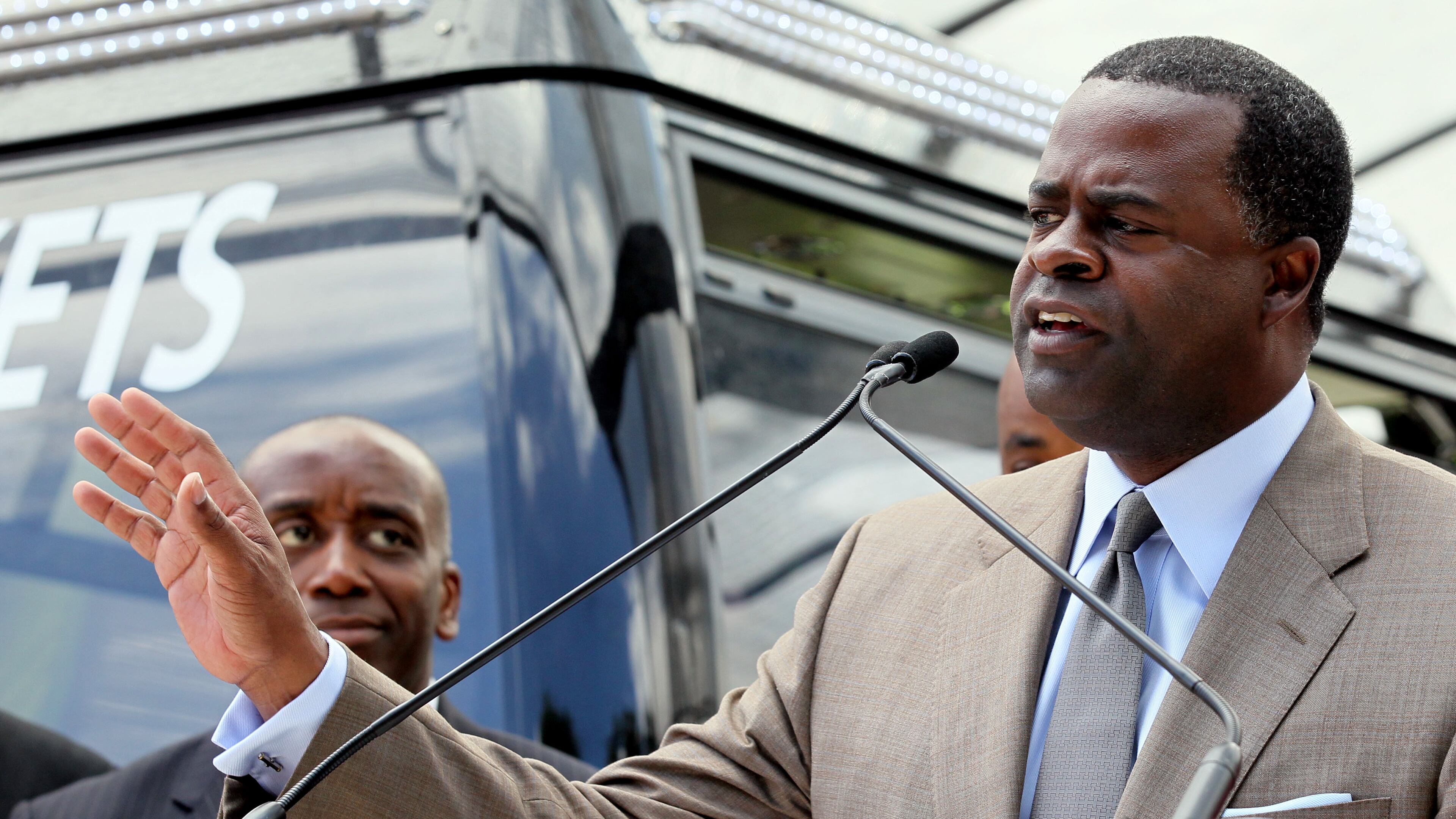 Atlanta Mayor Kasim Reed speaks during the ribbon cutting ceremony of the new SkyView Atlanta Ferris wheel on July 16, 2013, near Centennial Park in downtown Atlanta.