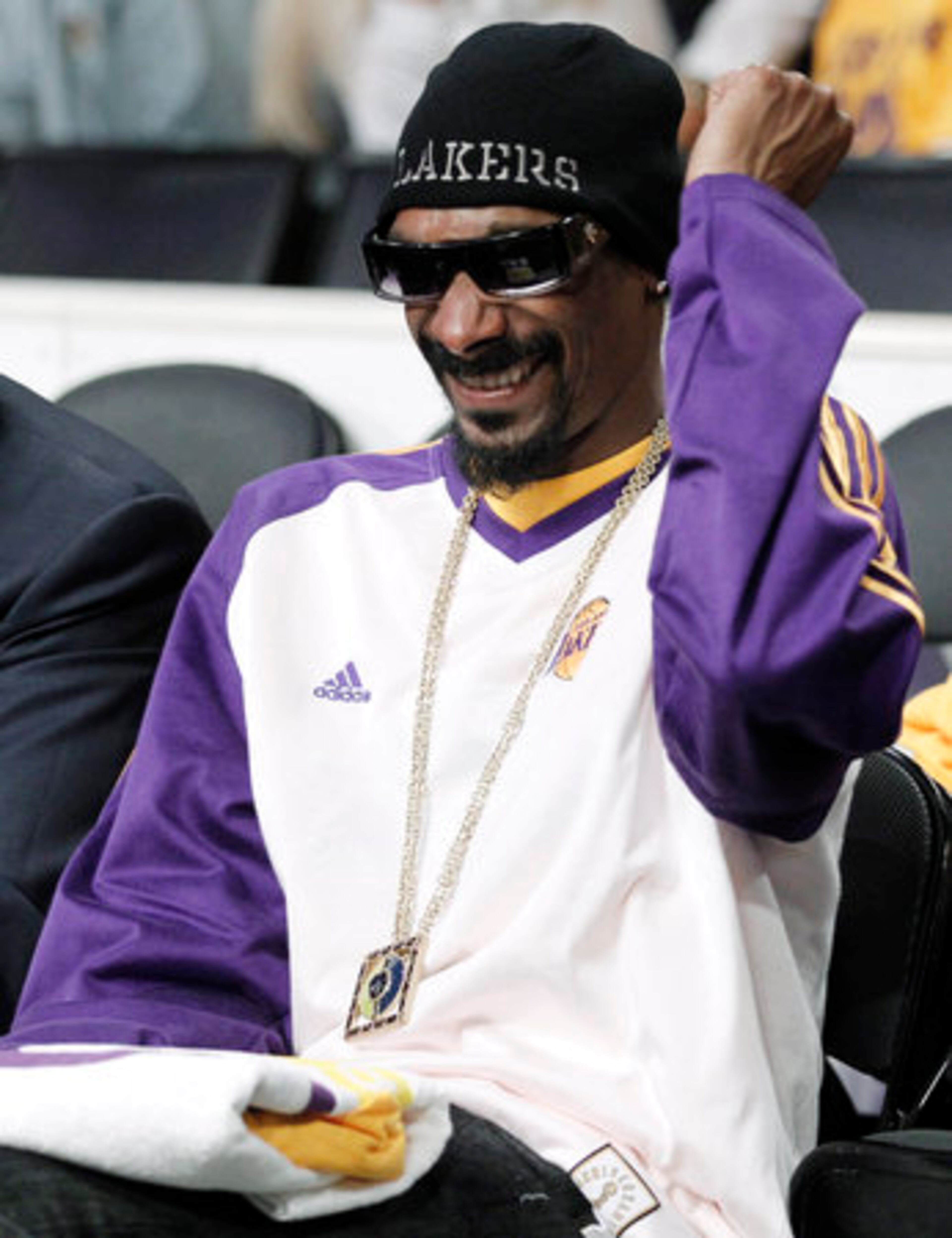 Rapper Snoop Dog watches Game 1 in Los Angeles.