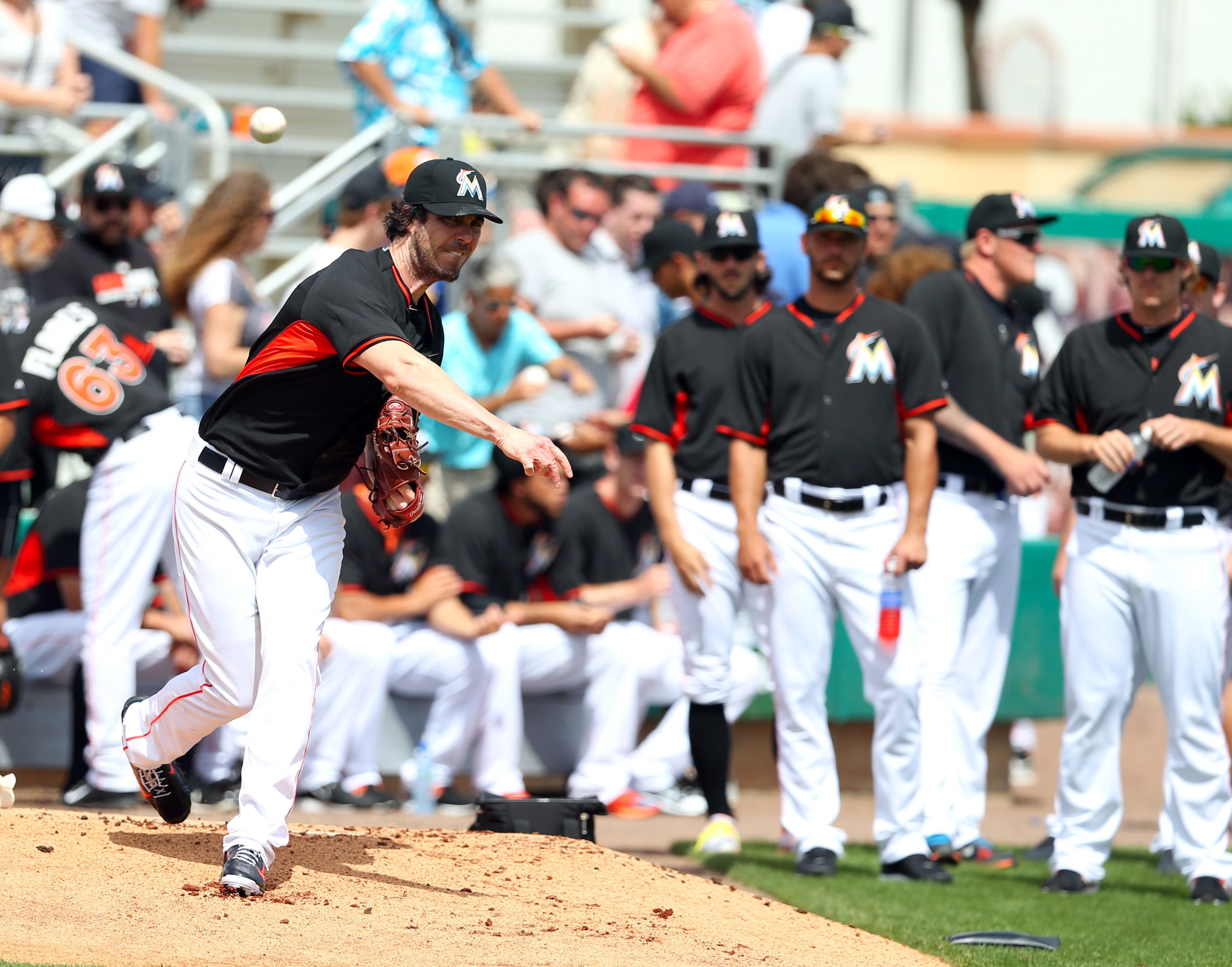 Miami acquired pitcher Dan Haren from the Dodgers in December. (David Santiago/Miami Herald)