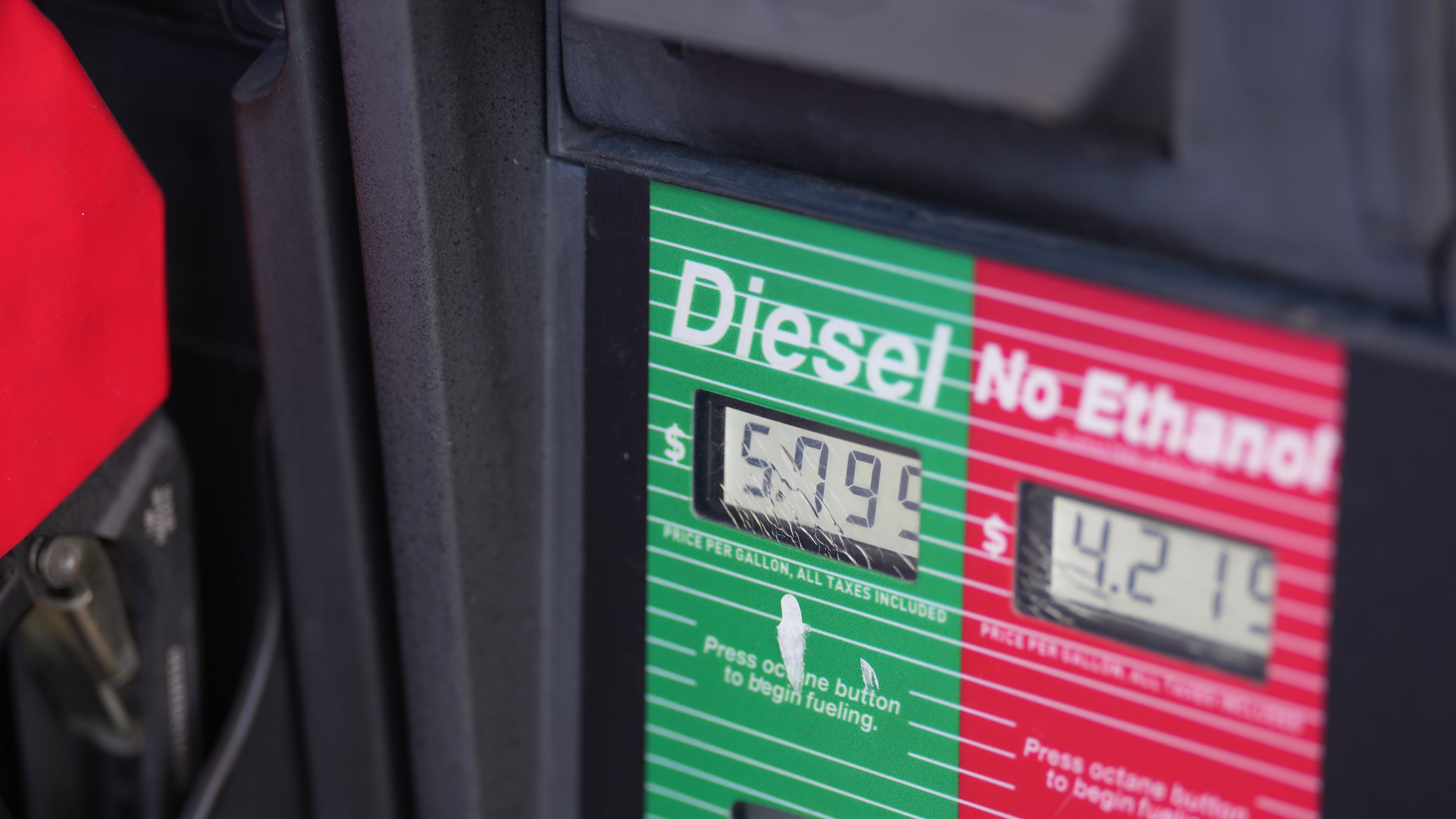 The price of a gallon of diesel fuel is shown electronically on a pump at a QuikTrip station Thursday, Oct. 1, 2026, in Greenwood Village, Colo. (AP Photo/David Zalubowski)