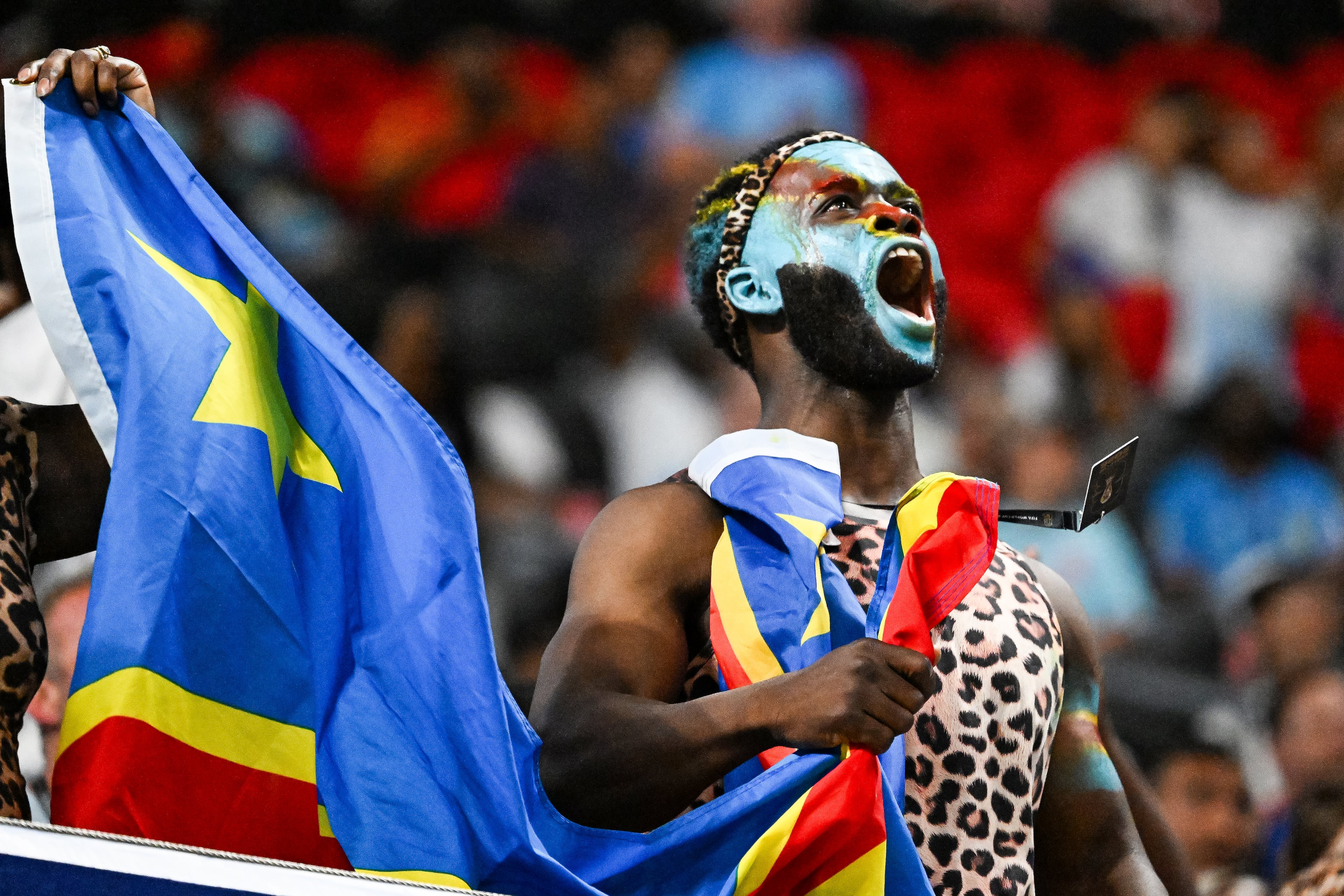 DR Congo fans get into the spirit of the match before facing Uzbekistan during a FIFA World Cup match at Atlanta Stadium (Mercedes-Benz Stadium) on Saturday, June 27, 2026, in Atlanta. (Hyosub Shin/AJC)
