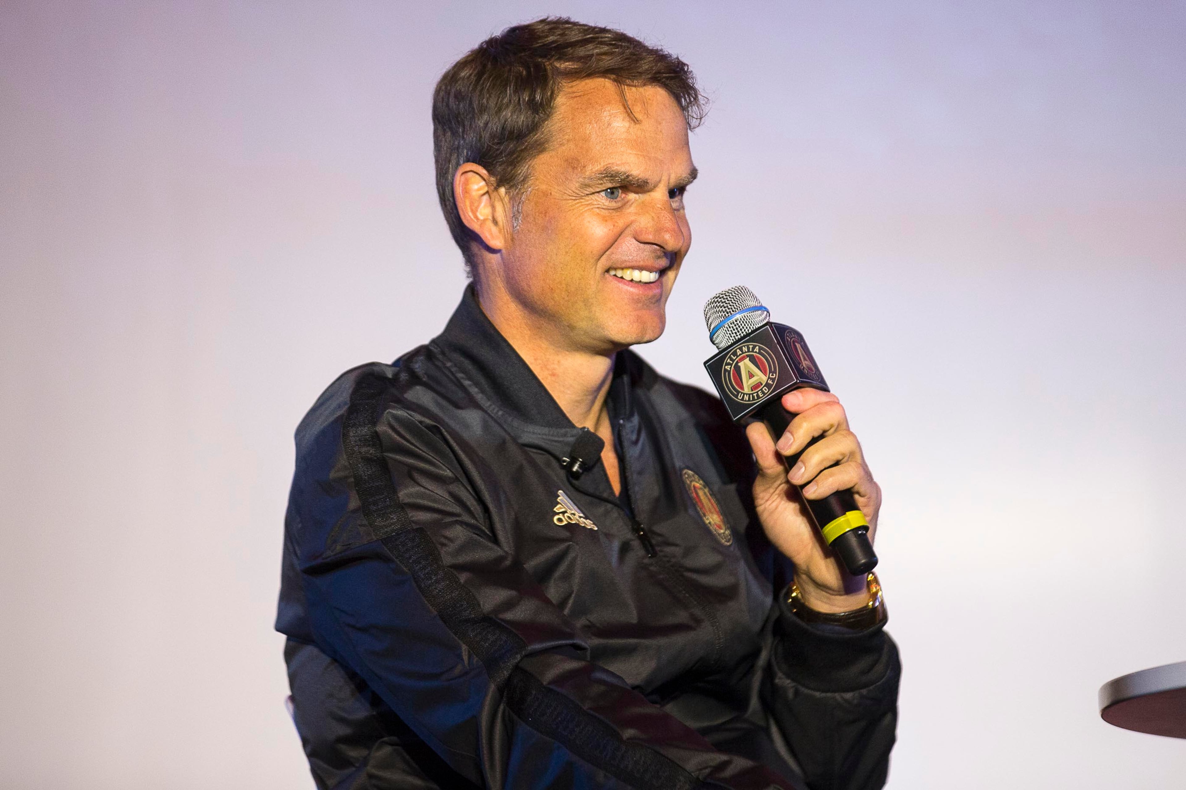 Atlanta United Head Coach Frank de Boer speaks during a unveiling at Mercedes-Benz Stadium. (ALYSSA POINTER/ALYSSA.POINTER@AJC.COM)