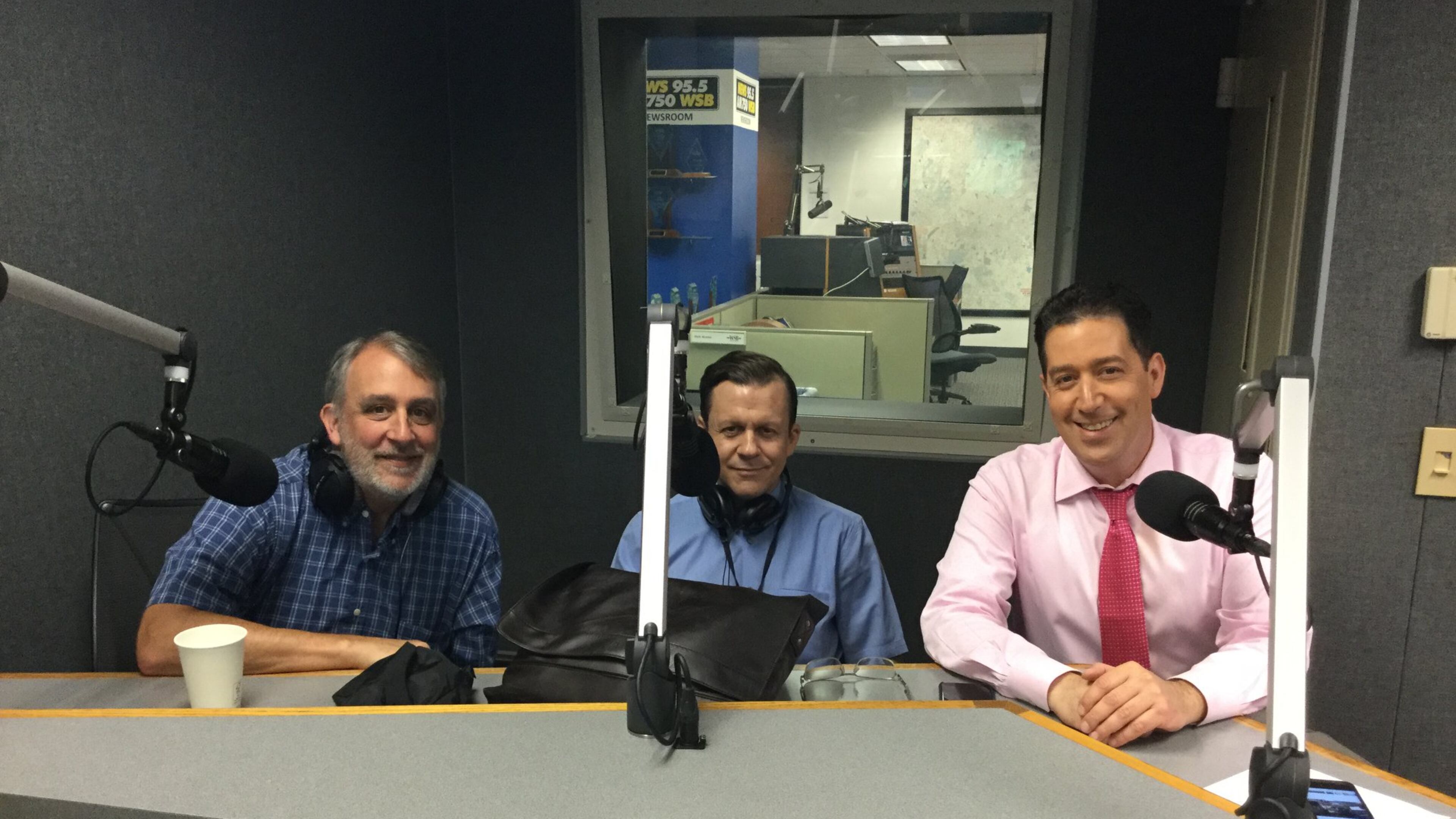 Atlanta Journal-Constitution reporters Bill Rankin, left, and Christian Boone, center, join 95.5 WSB host Mark Arum for a radio special previewing the new season of the podcast Breakdown. The seventh season of the AJC's award-winning podcast starts next week and will focus on the Robert Olsen murder trial. Tune in to the radio special Wednesday from 7-9 p.m.. with rebroadcasts Friday 8-10 p.m.and Sunday 1-3 p.m.