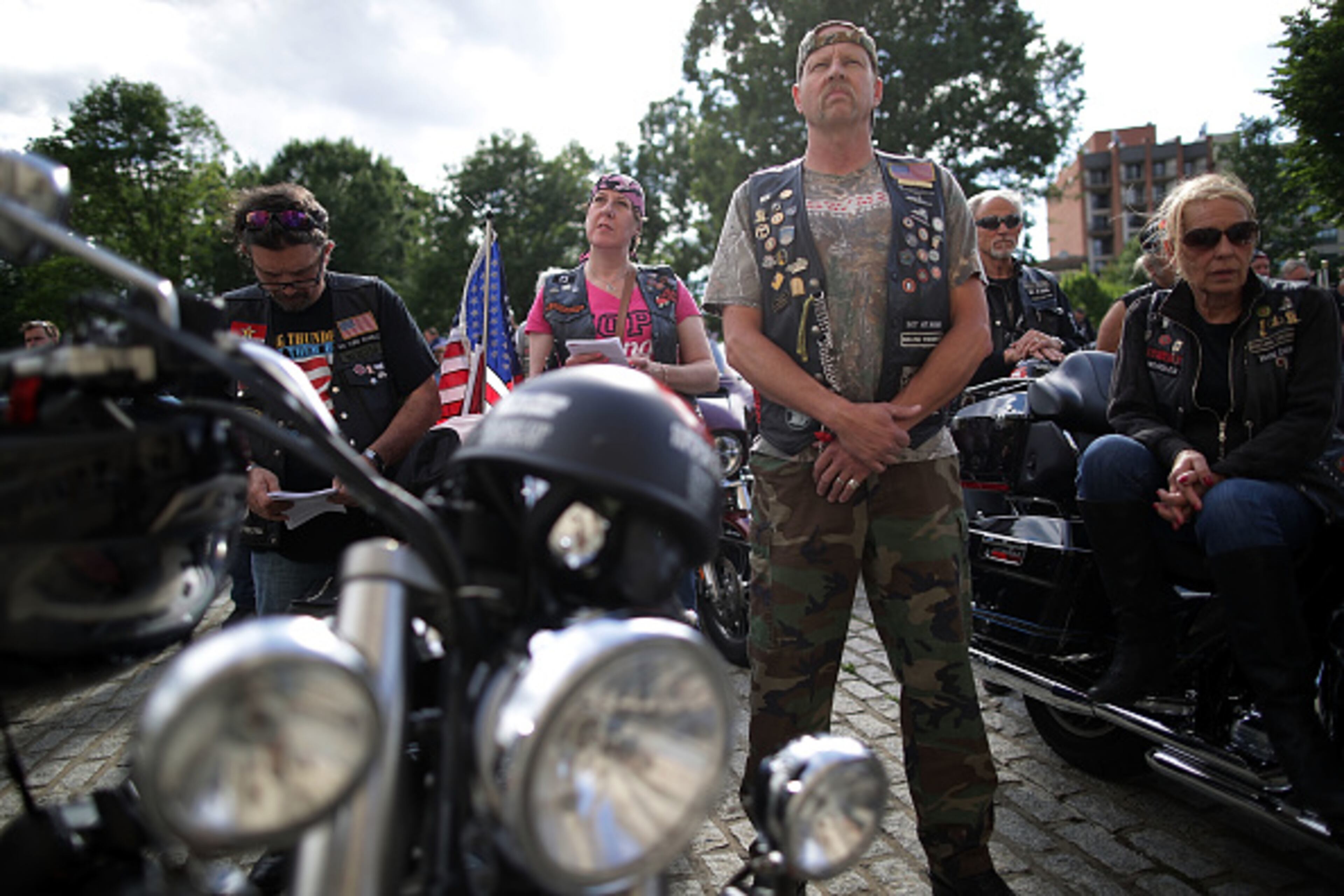 WASHINGTON, DC - MAY 26: Bikers participate in a Blessing of the Bikes event at the National Cathedral May 26, 2017 in Washington, DC. Rolling Thunder will mark the 30th anniversary of its annual "Ride for Freedom" motorcycle procession and commemorative events this Memorial Day weekend for raising the attention of POW and MIA issues. (Photo by Alex Wong/Getty Images)