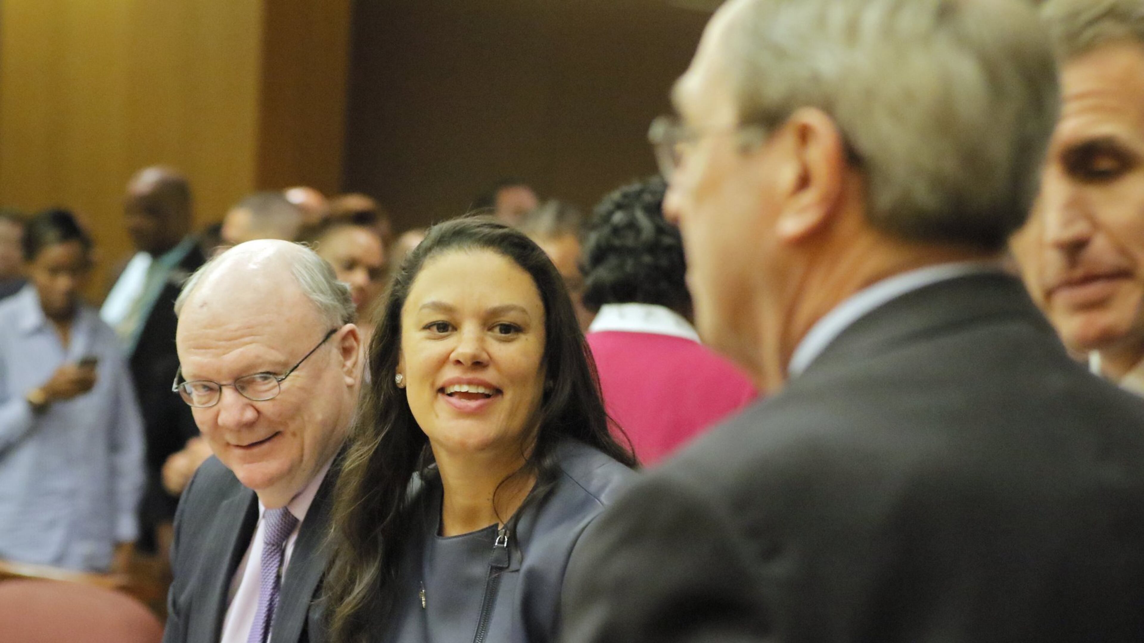 Attorney Charles Huddleston (left) and Meria Carstarphen, superintendent of Atlanta Public Schools, are all smiles after DeKalb Judge Alan Harvey agreed in November to allow Fulton County collect tax money. A number of proposals would change taxing rules for jurisdictions across the county. BOB ANDRES /BANDRES@AJC.COM AJC FILE PHOTO